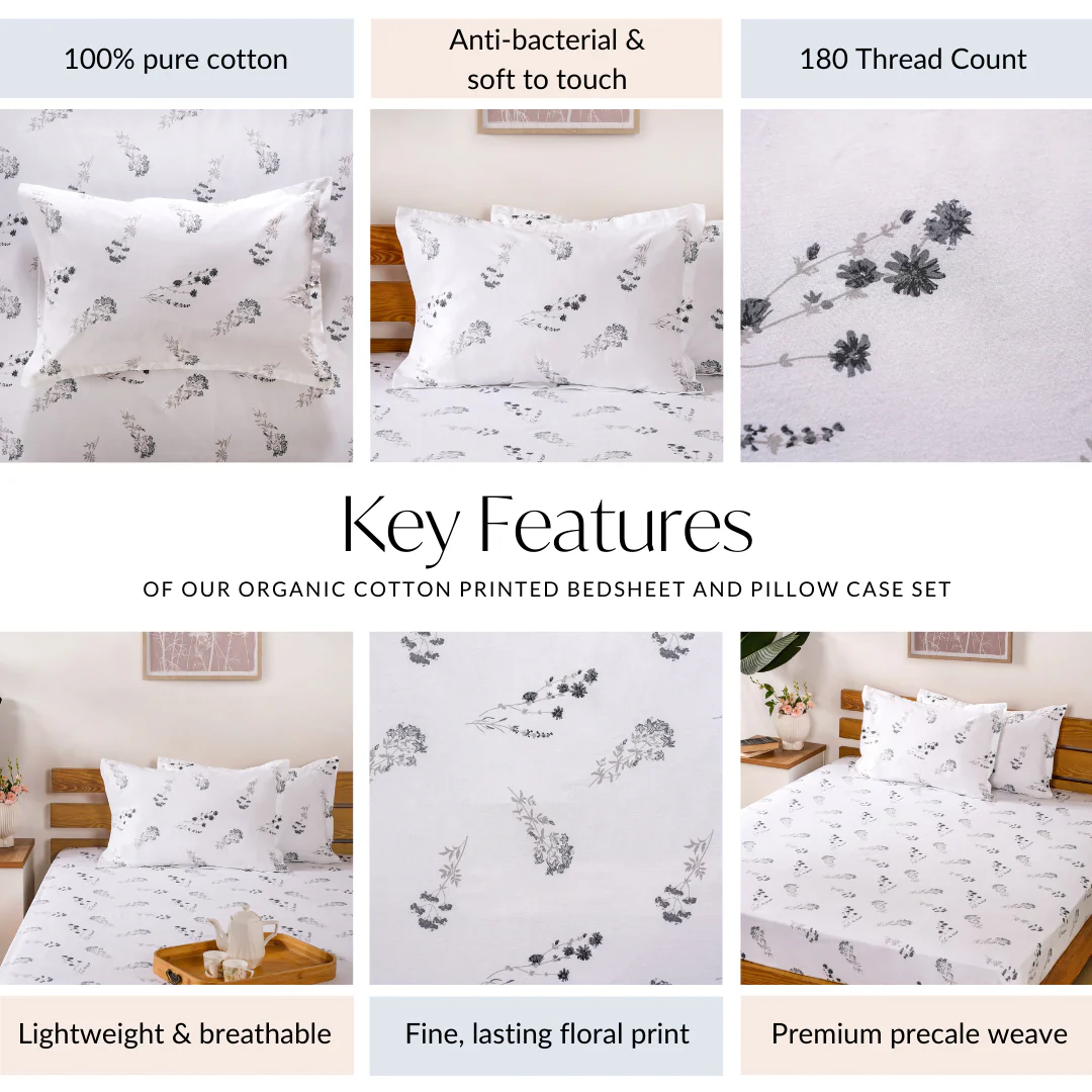 Pure Cotton Printed Bedsheet And Pillow Case Set 180 TC King Size 275x275 cm - Image 4