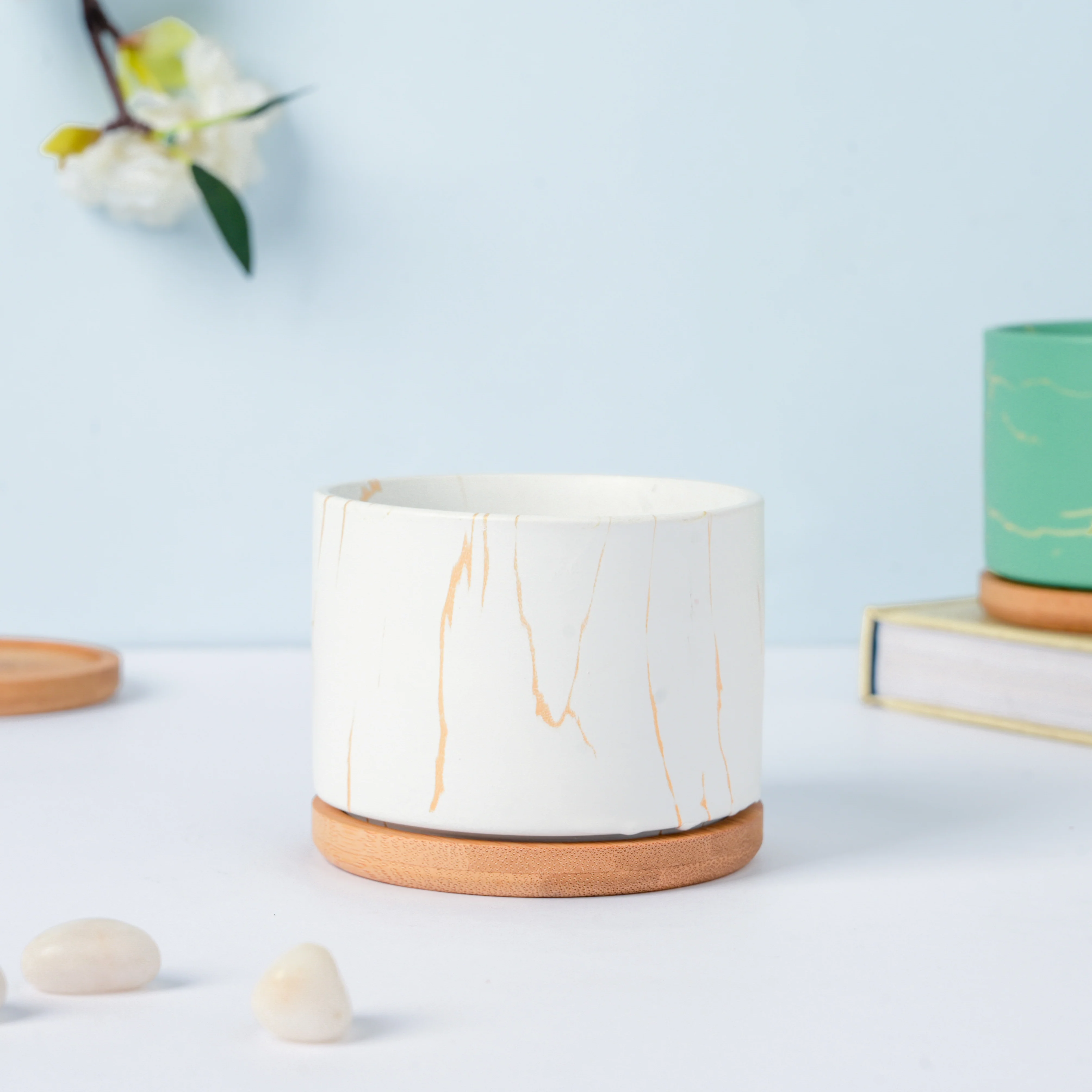 Pure White Ceramic Planter With Coaster - Image 2
