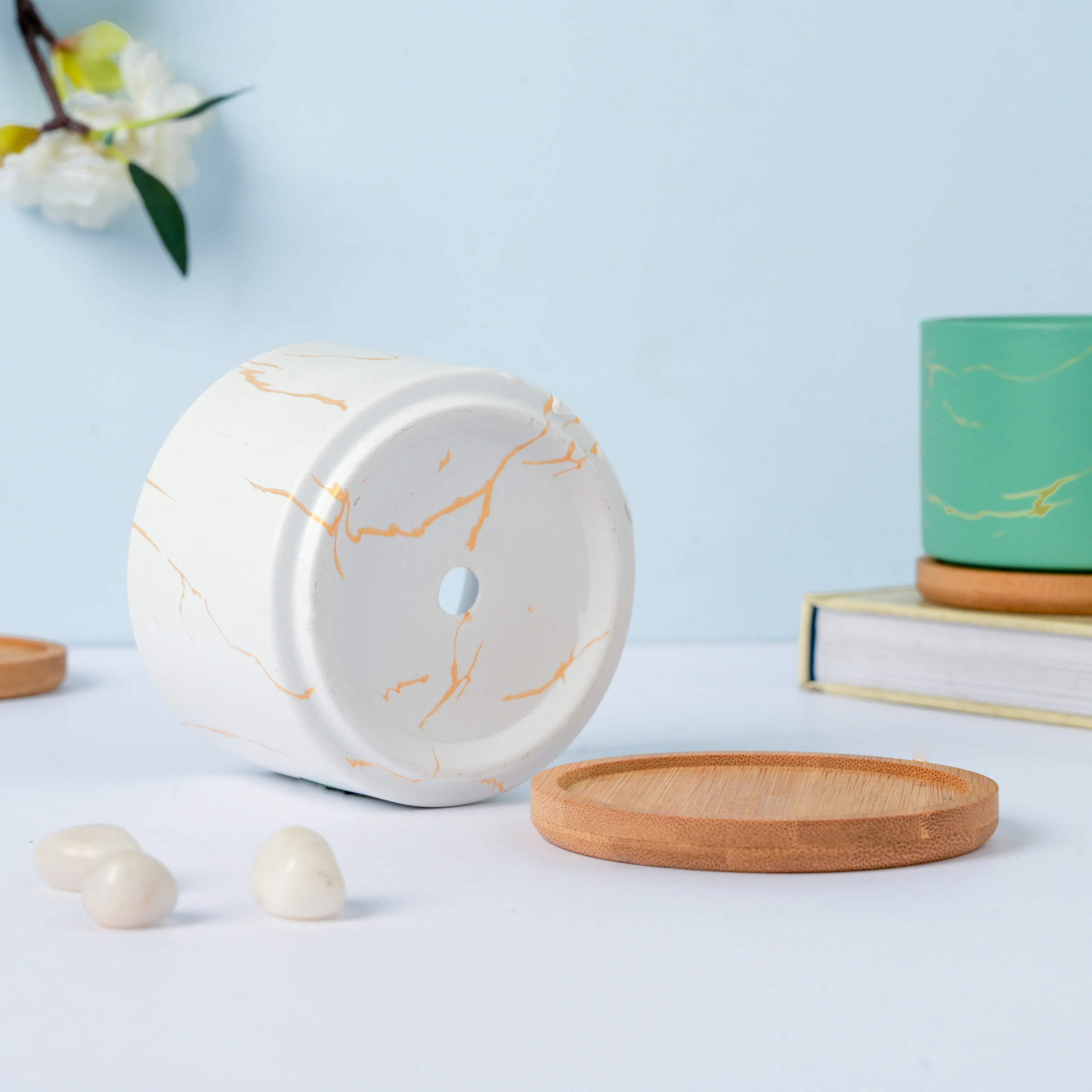 Pure White Ceramic Planter With Coaster - Image 6