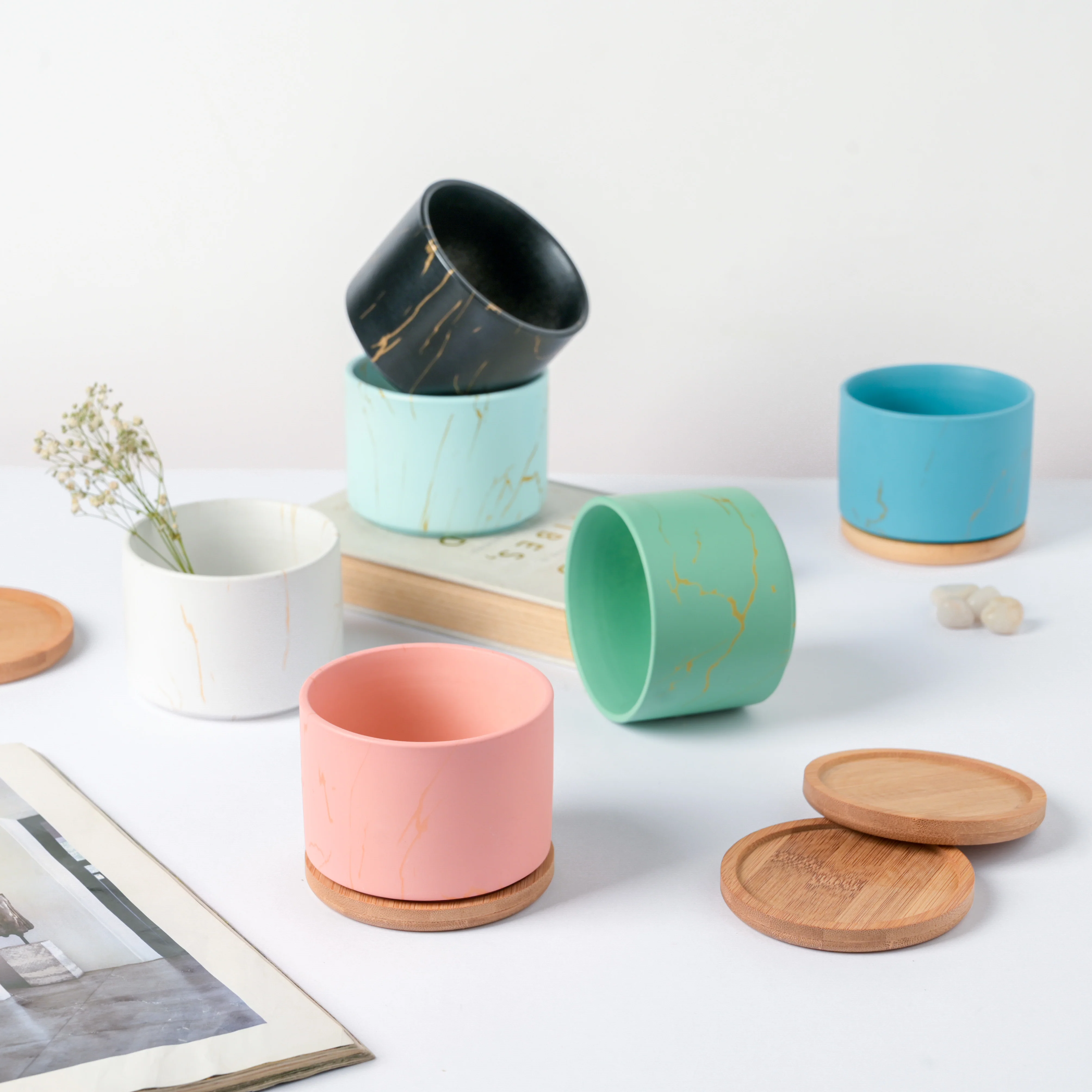 Pure White Ceramic Planter With Coaster - Image 8