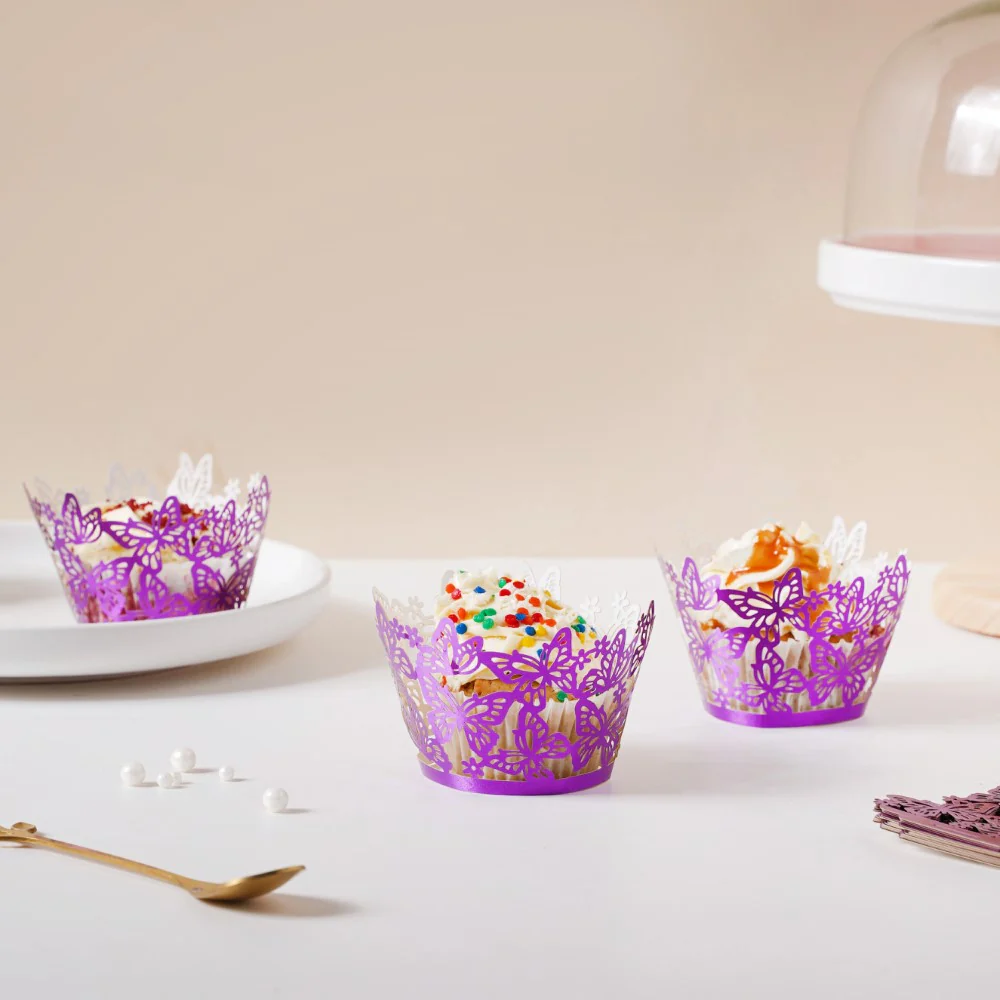 Purple Butterfly Lace Cupcake Wrapper Set Of 20 - Image 8