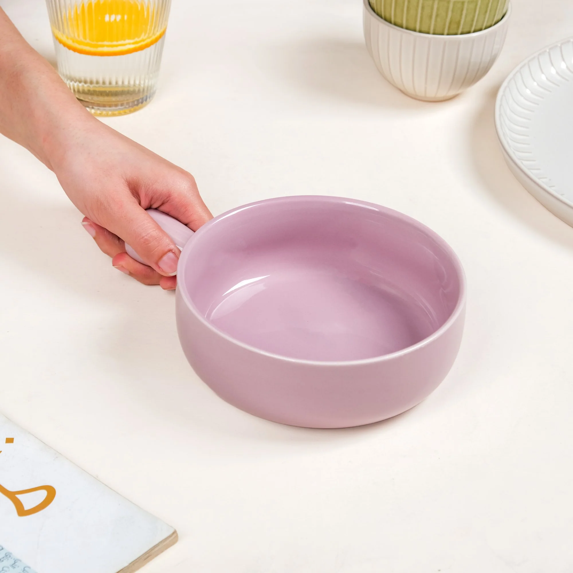 Purple Ceramic Bowl With Handle 700ml - Image 3
