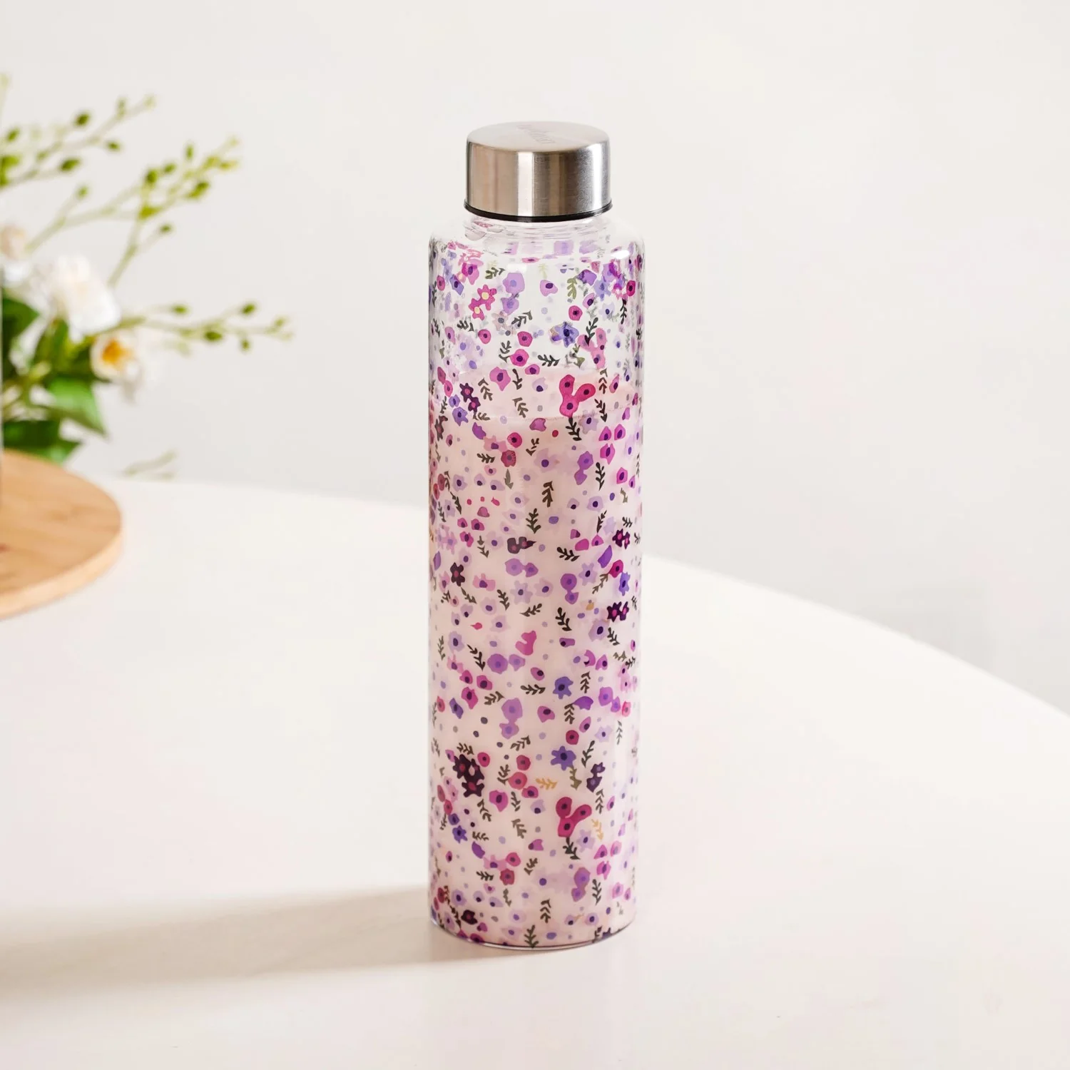 Purple Daisy Leakproof Borosilicate Glass Water Bottle With Lid 1000ml - Image 7