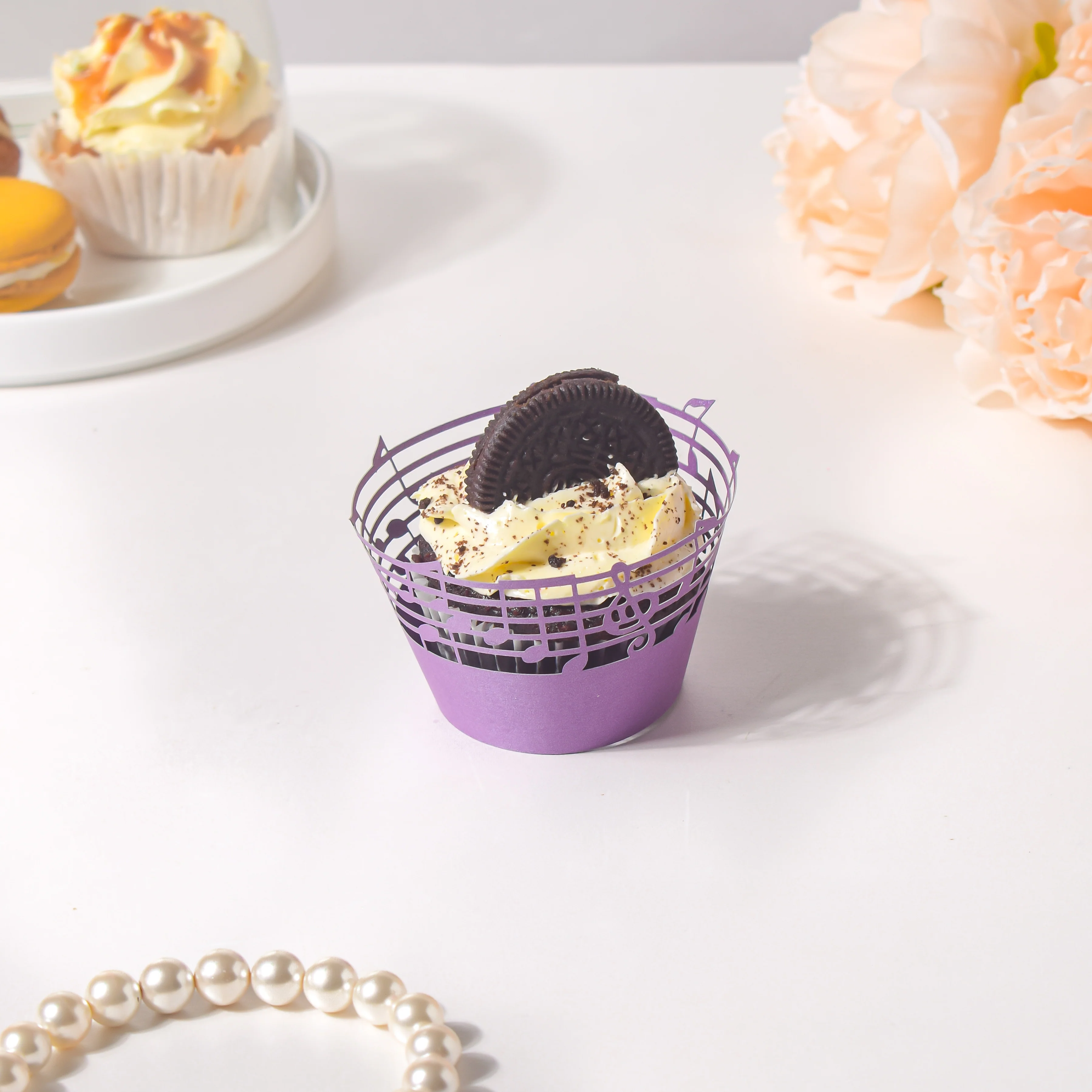 Purple Musical Notes Lace Cupcake Wrapper Set of 20 - Image 2