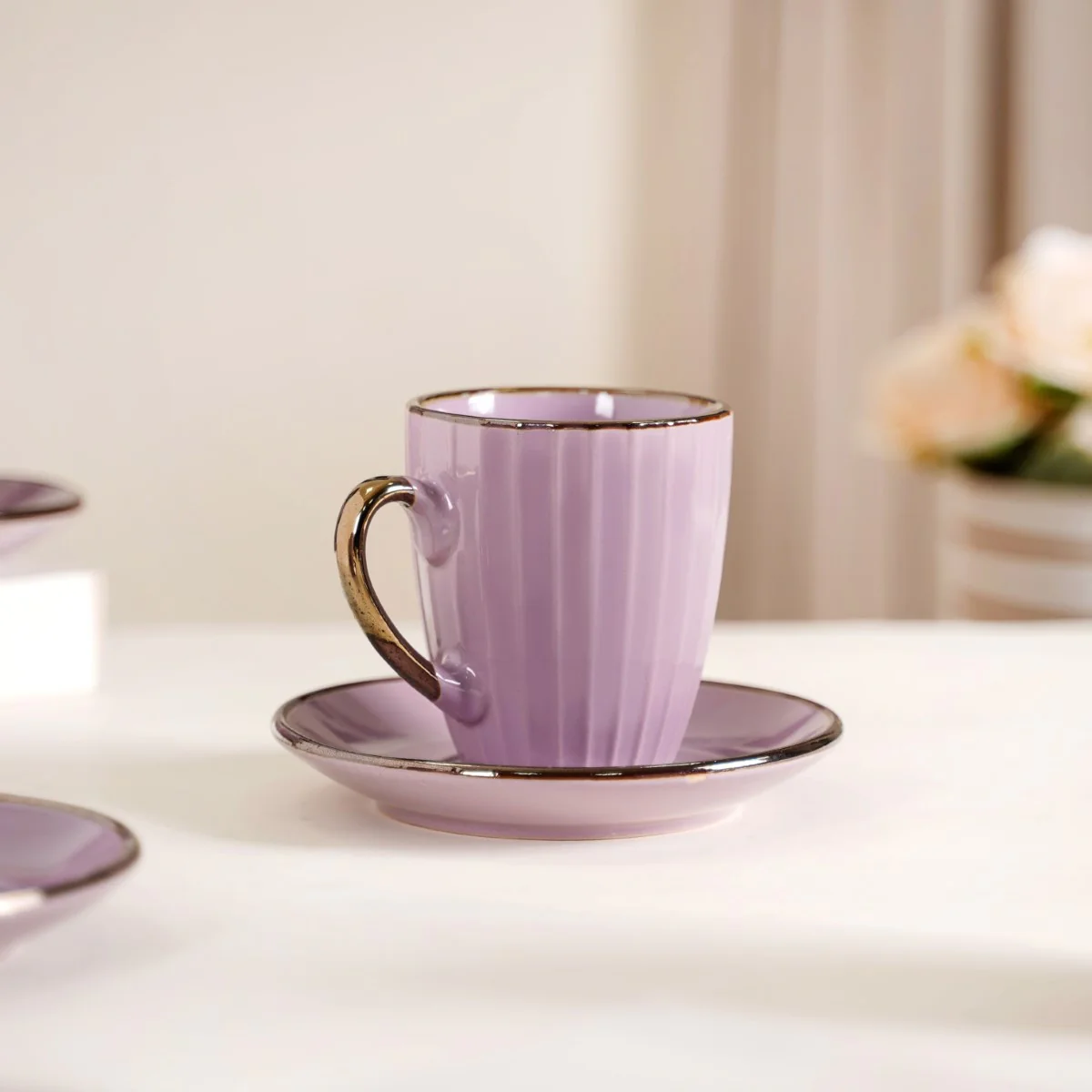 Nori Lined Tea Cup And Saucer Set Of 6 Lavender 250ml - Image 2