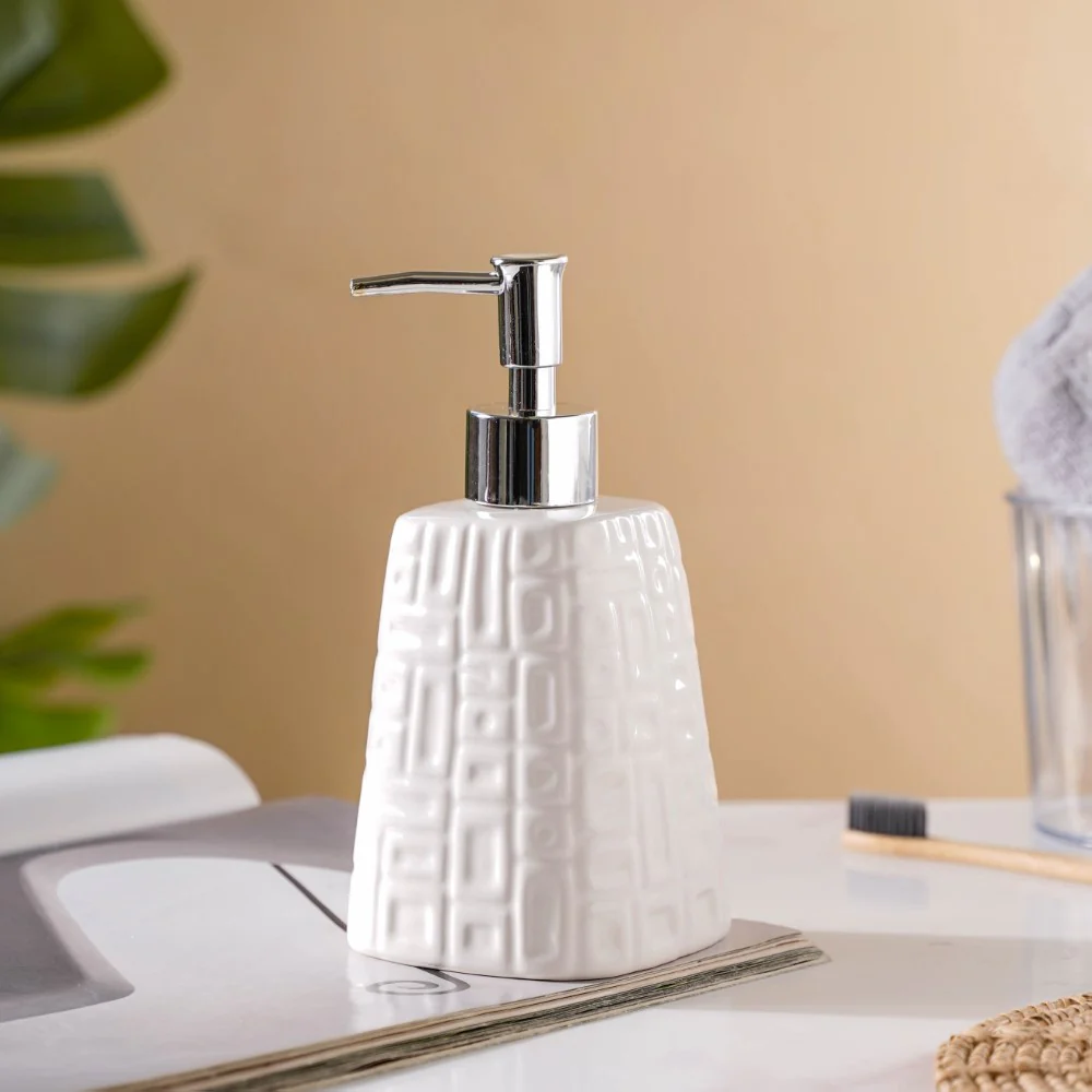 Pyramid Textured Ceramic Dispenser White 7 Inch