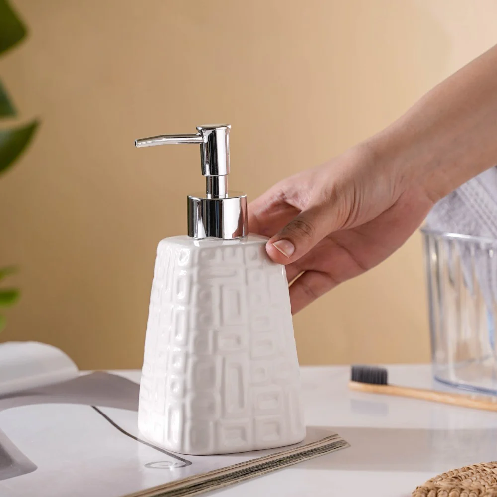 Pyramid Textured Ceramic Dispenser White 7 Inch - Image 2