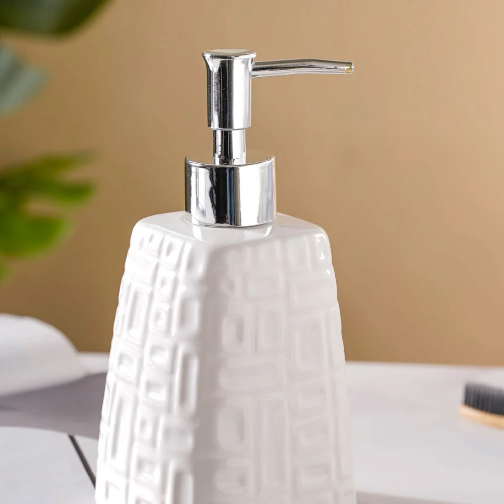 Pyramid Textured Ceramic Dispenser White 7 Inch - Image 3