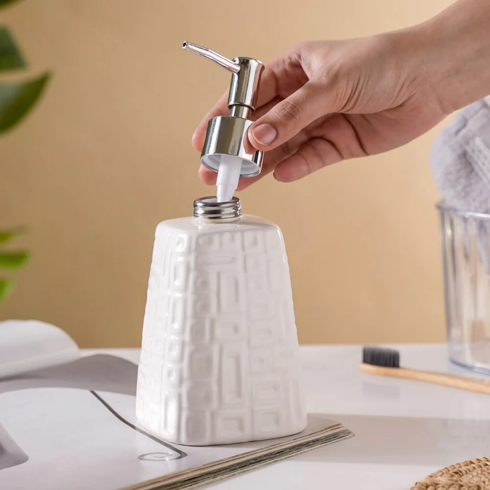Pyramid Textured Ceramic Dispenser White 7 Inch - Image 4
