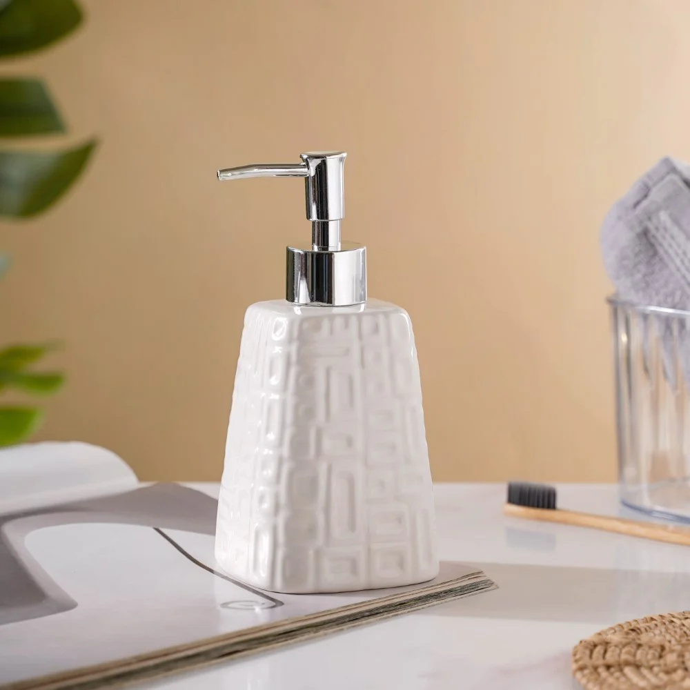 Pyramid Textured Ceramic Dispenser White 7 Inch - Image 5
