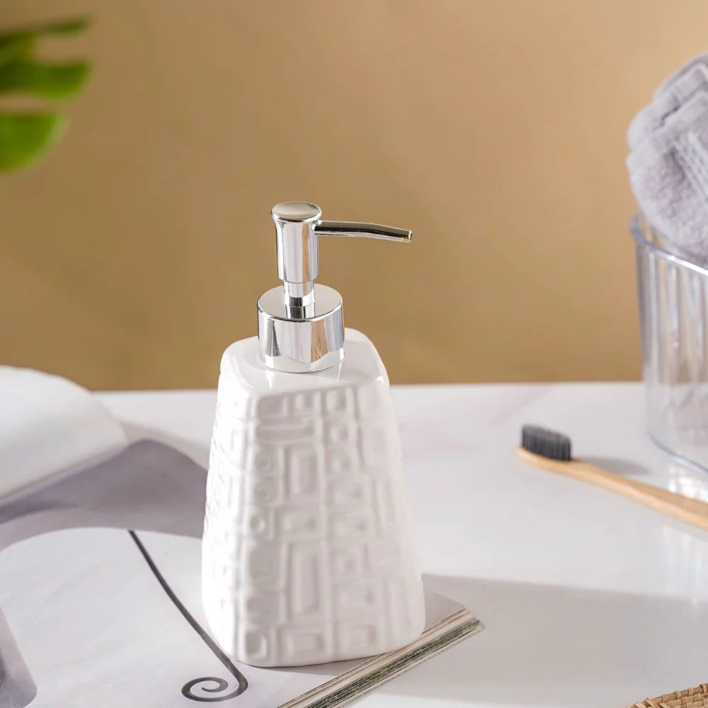 Pyramid Textured Ceramic Dispenser White 7 Inch - Image 7