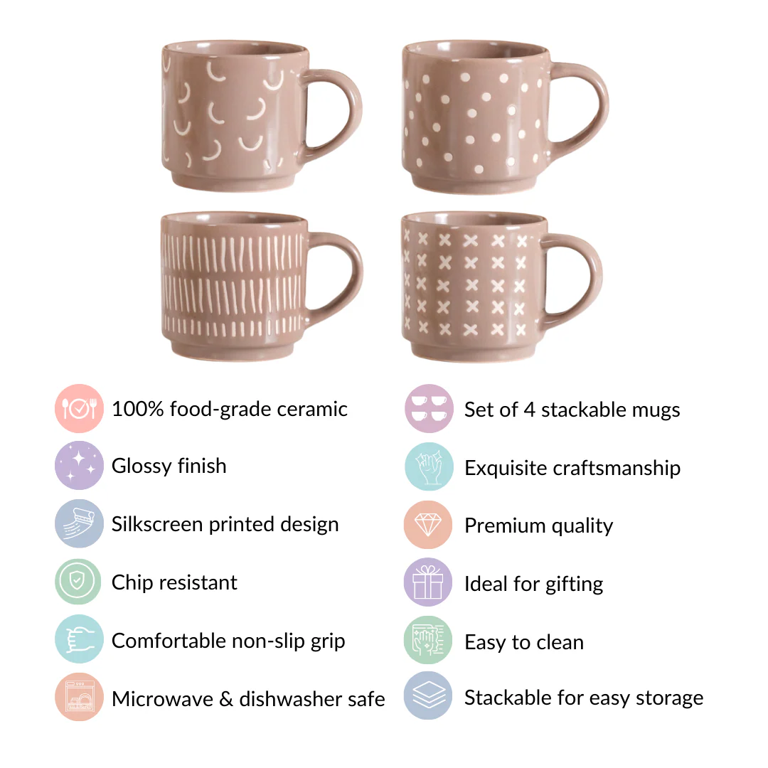 Quirky Beige Stackable Cups Set Of 4 220ml - Image 5