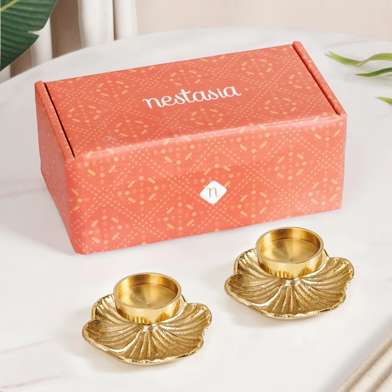 Radiant Bloom Aluminium Tealight Holder Set Of 2 In Festive Gift Box - Image 2
