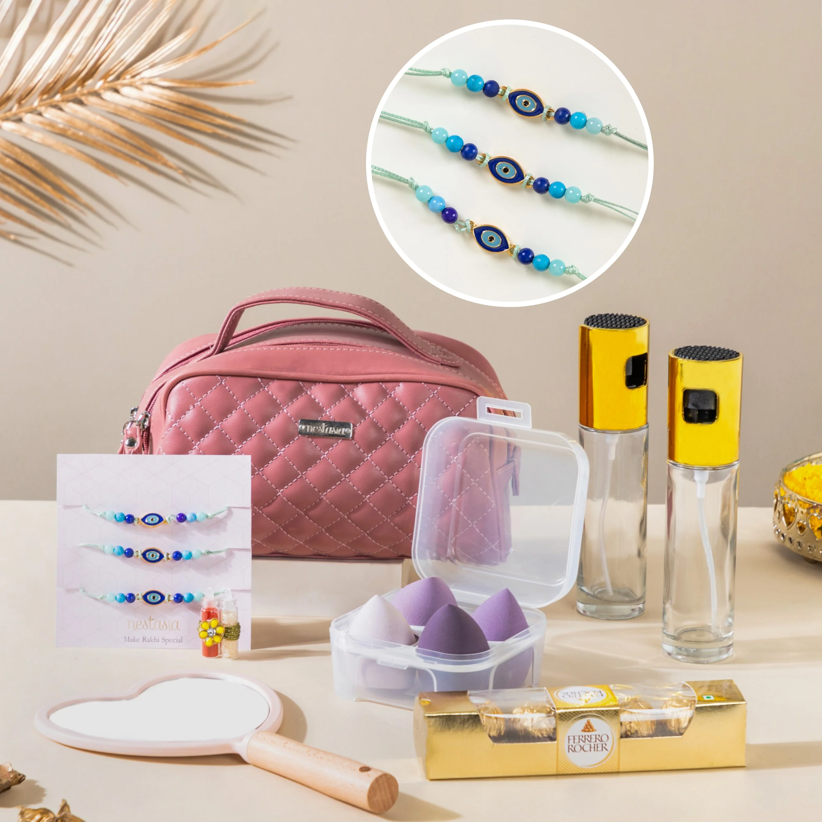 Rakhi Gift Set Of 7 For Sister With Makeup Bag