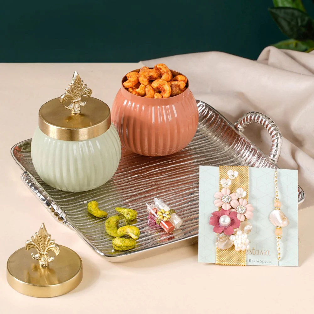 Rakhi Silver Tray Gift Hamper Set Of 8 - Image 3