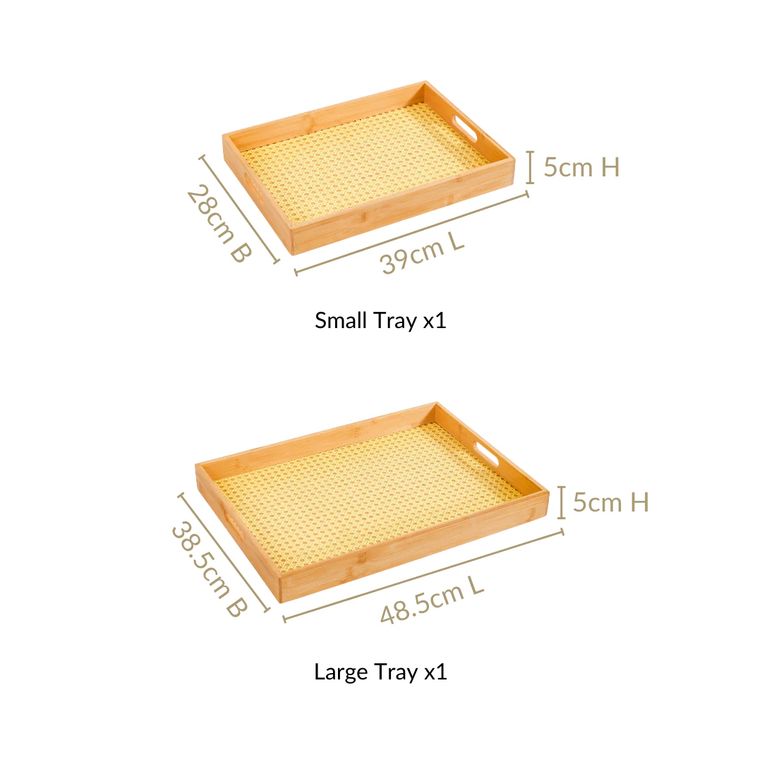 Rattan Weave Bamboo Serving Tray Set Of 2 - Image 4