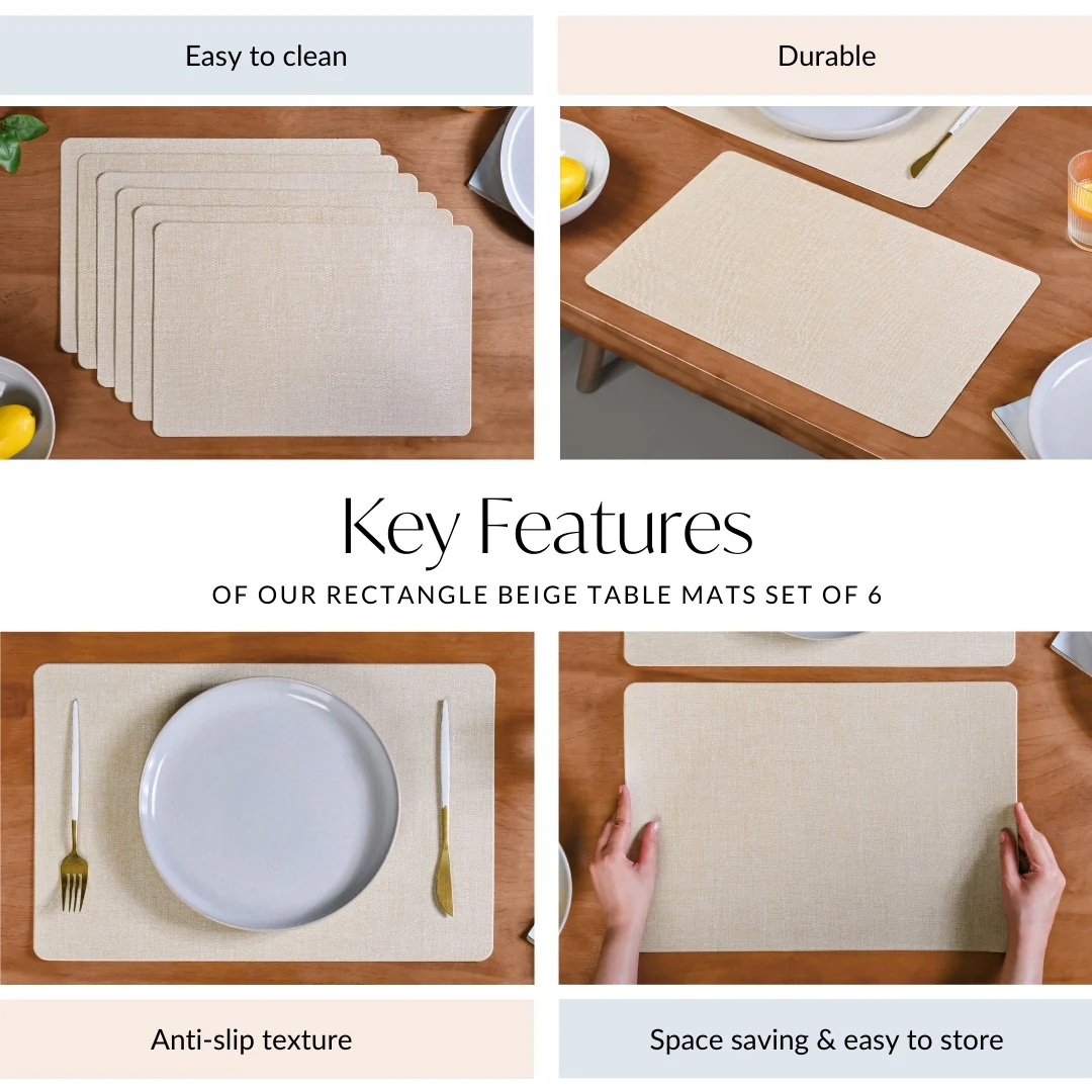 Rectangular Beige Dining Table Mat Set Of 6 - Image 5