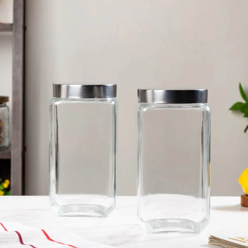 Rectangular Glass Jar With Lid 2 Litre Set Of 2 - Image 2