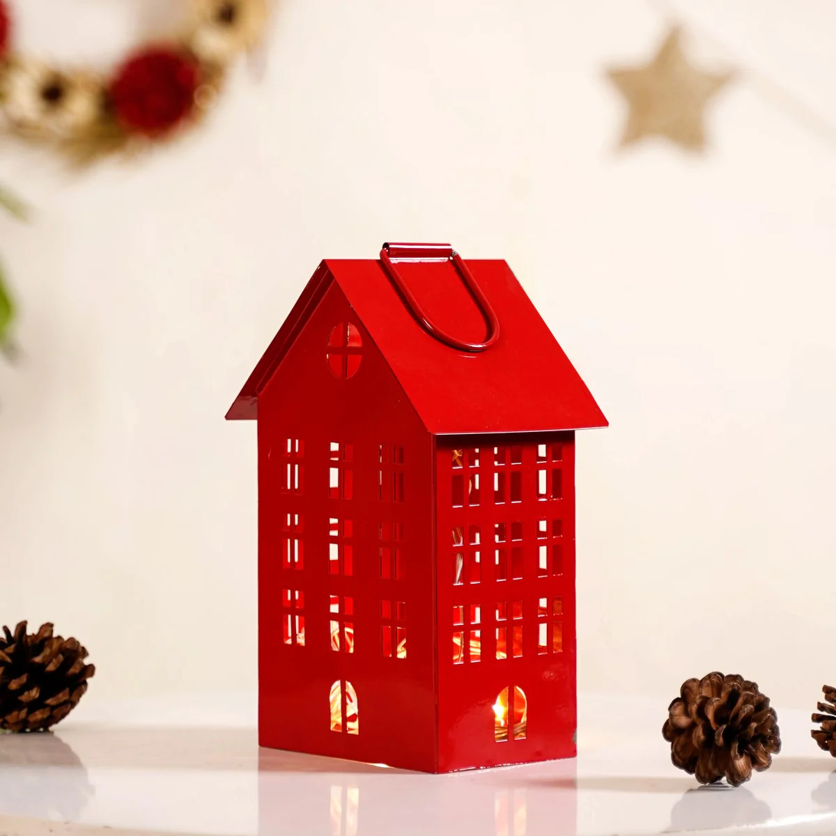 Red House Lantern With Handle - Image 6