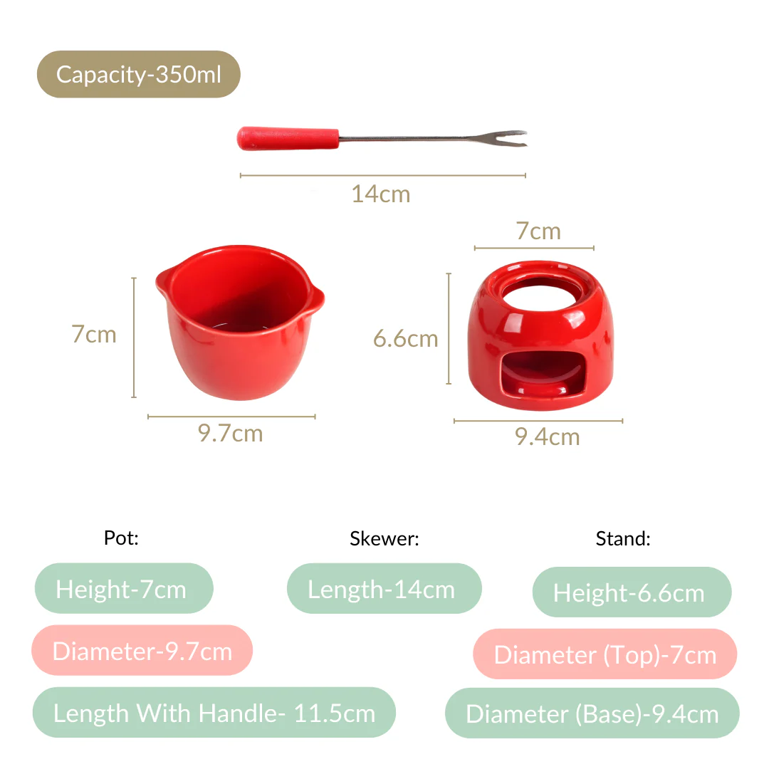Red Mini Fondue Set With 2 Dipping Forks - Image 4