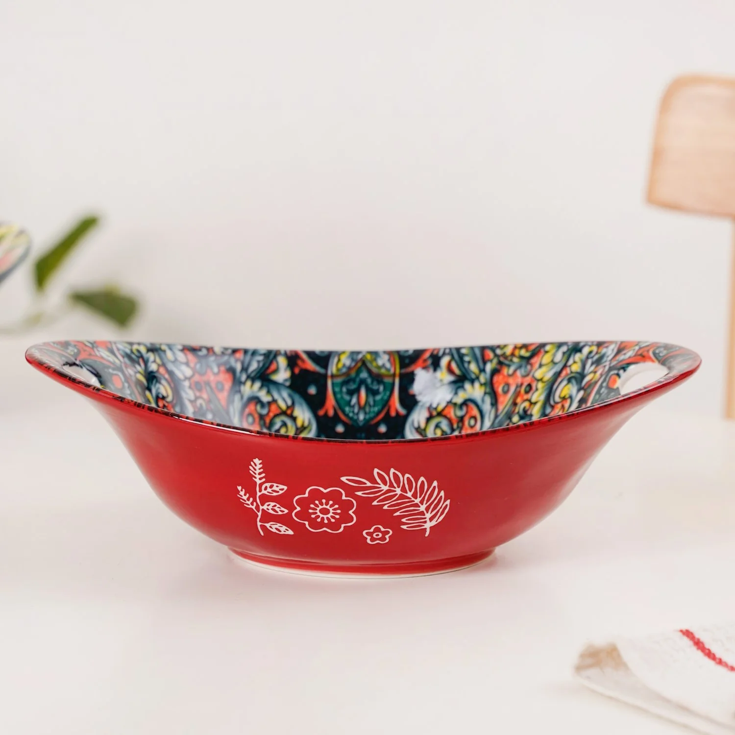 Red Mystic Mandala Ceramic Long Dish 400ml - Image 10