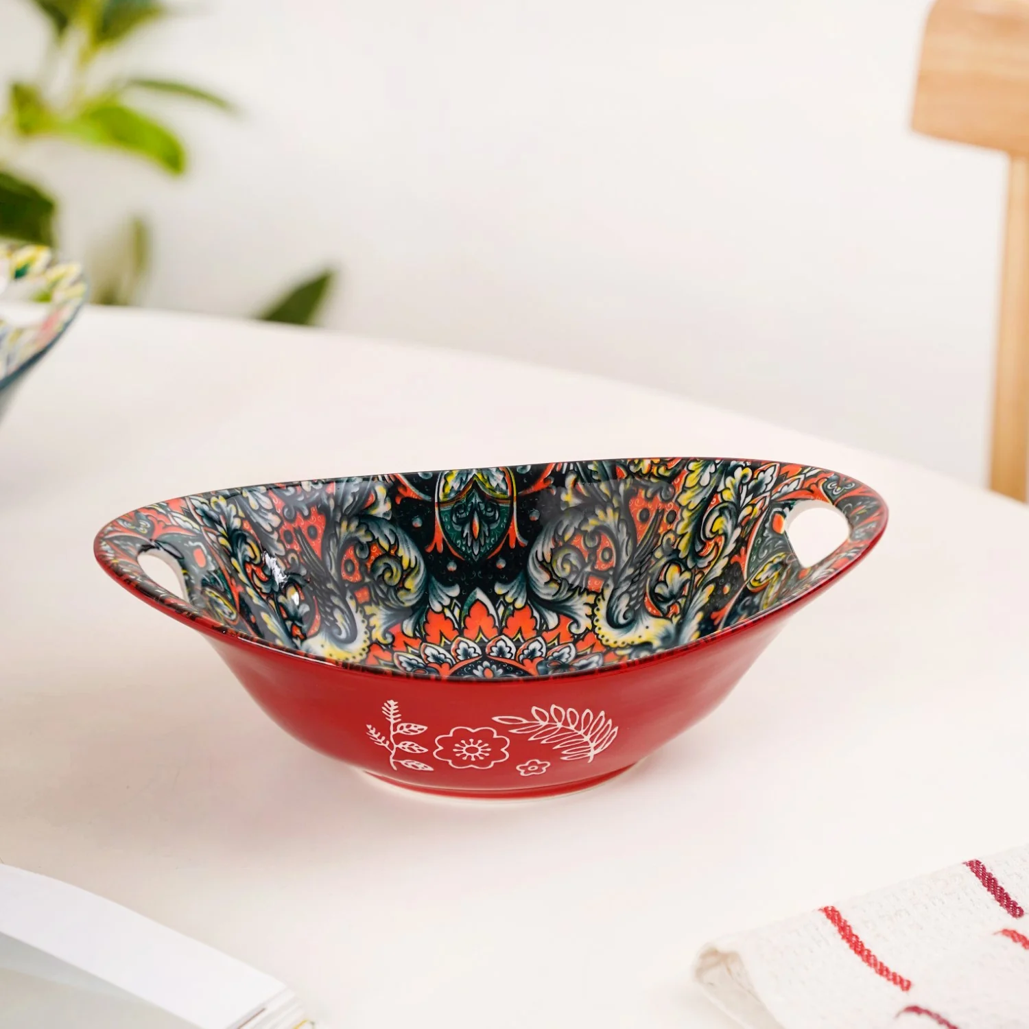 Red Mystic Mandala Ceramic Long Dish 400ml - Image 9