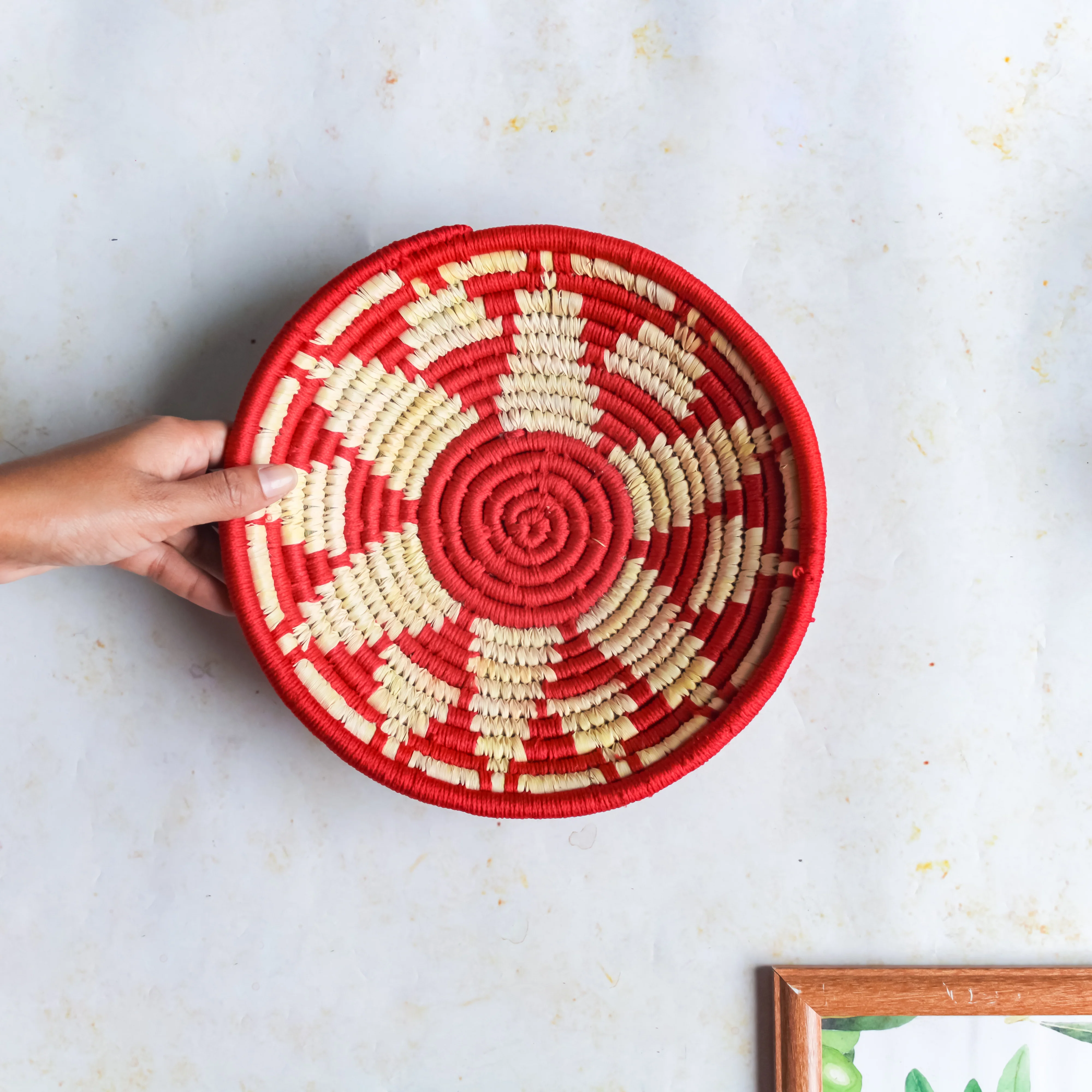 Red Patterned Handwoven Basket - Image 6