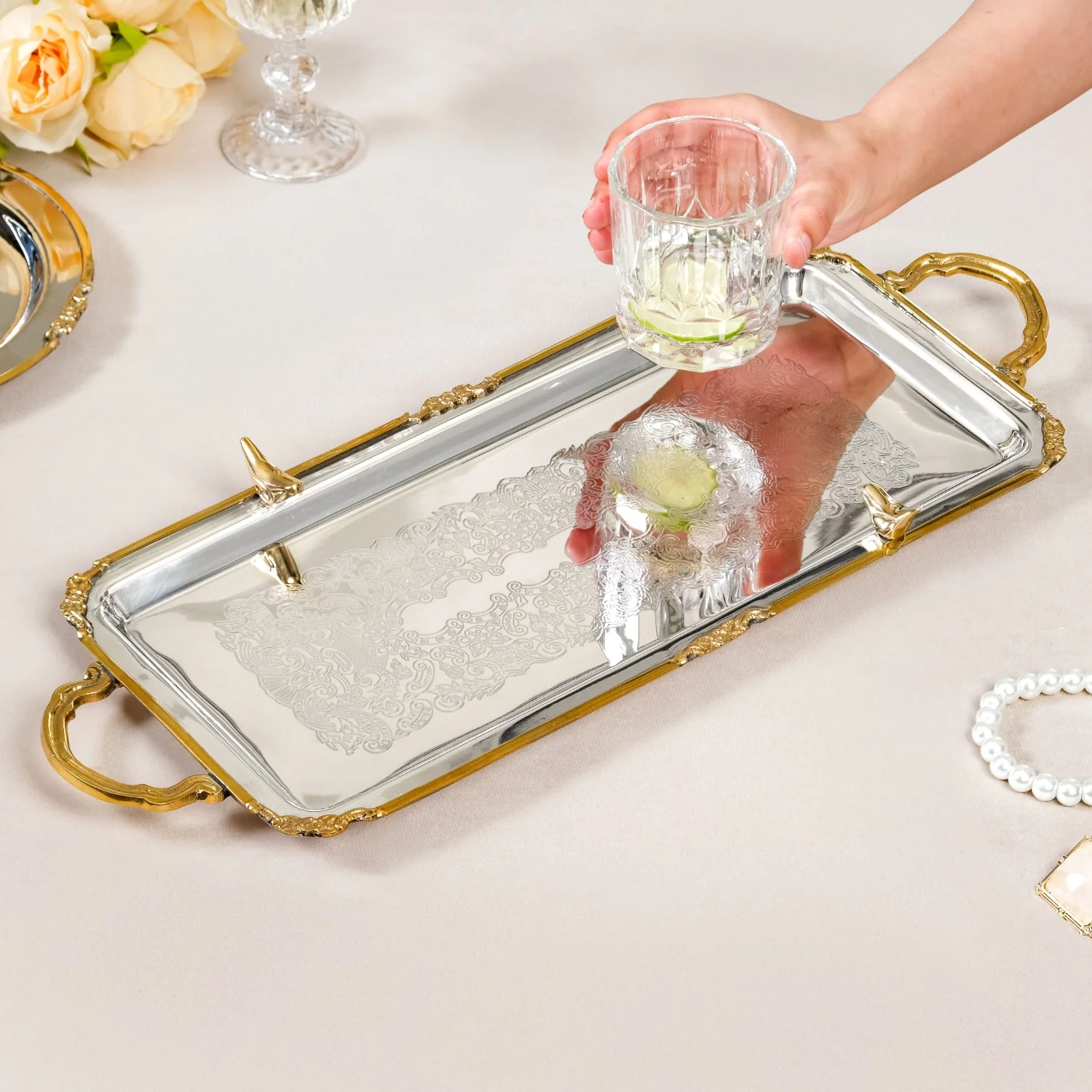 Regal Bird Brass And Stainless Steel Serving Tray - Image 3