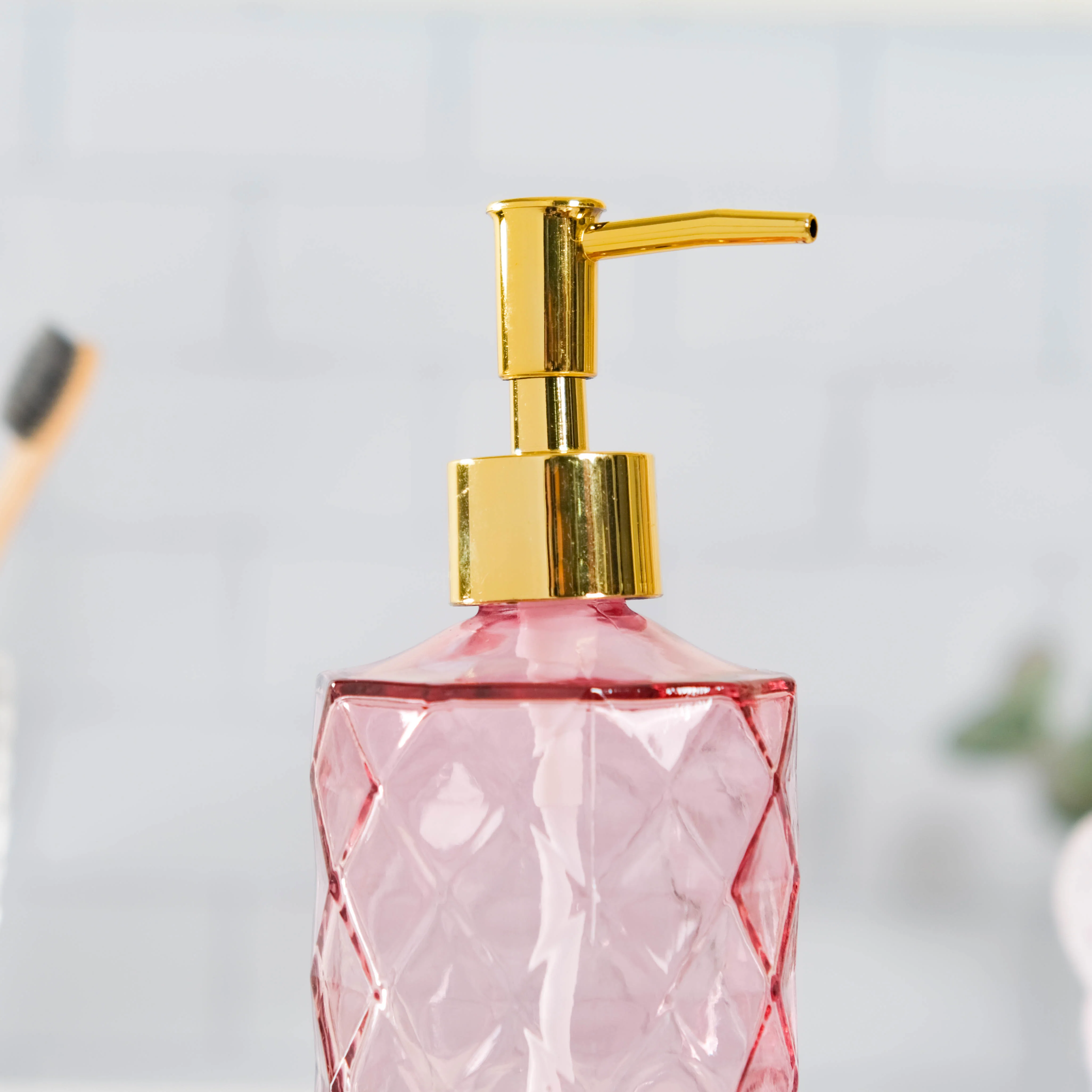 Regal Pink Textured Glass Dispenser With Nozzle - Image 6