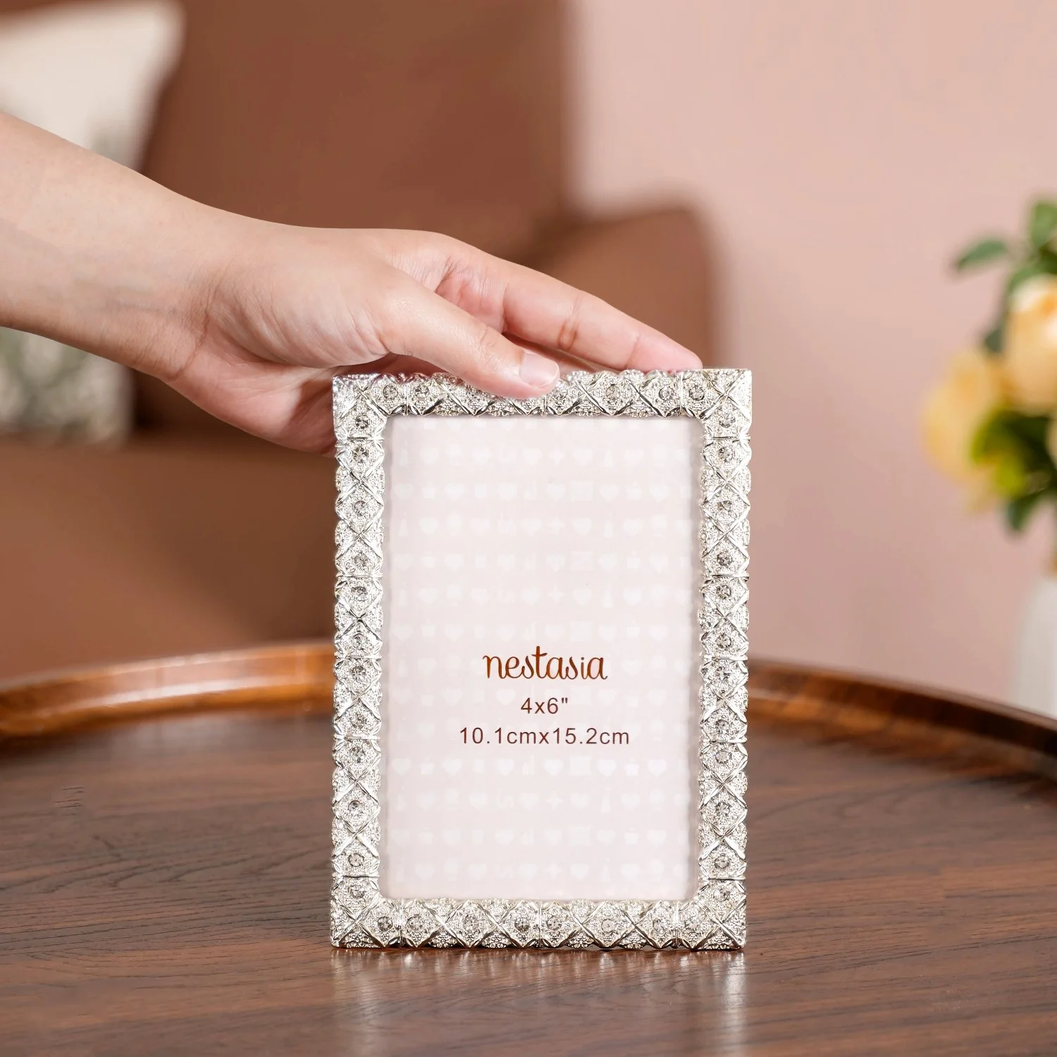 Regal Rhinestone Picture Frame Silver Small 10x15cm - Image 3