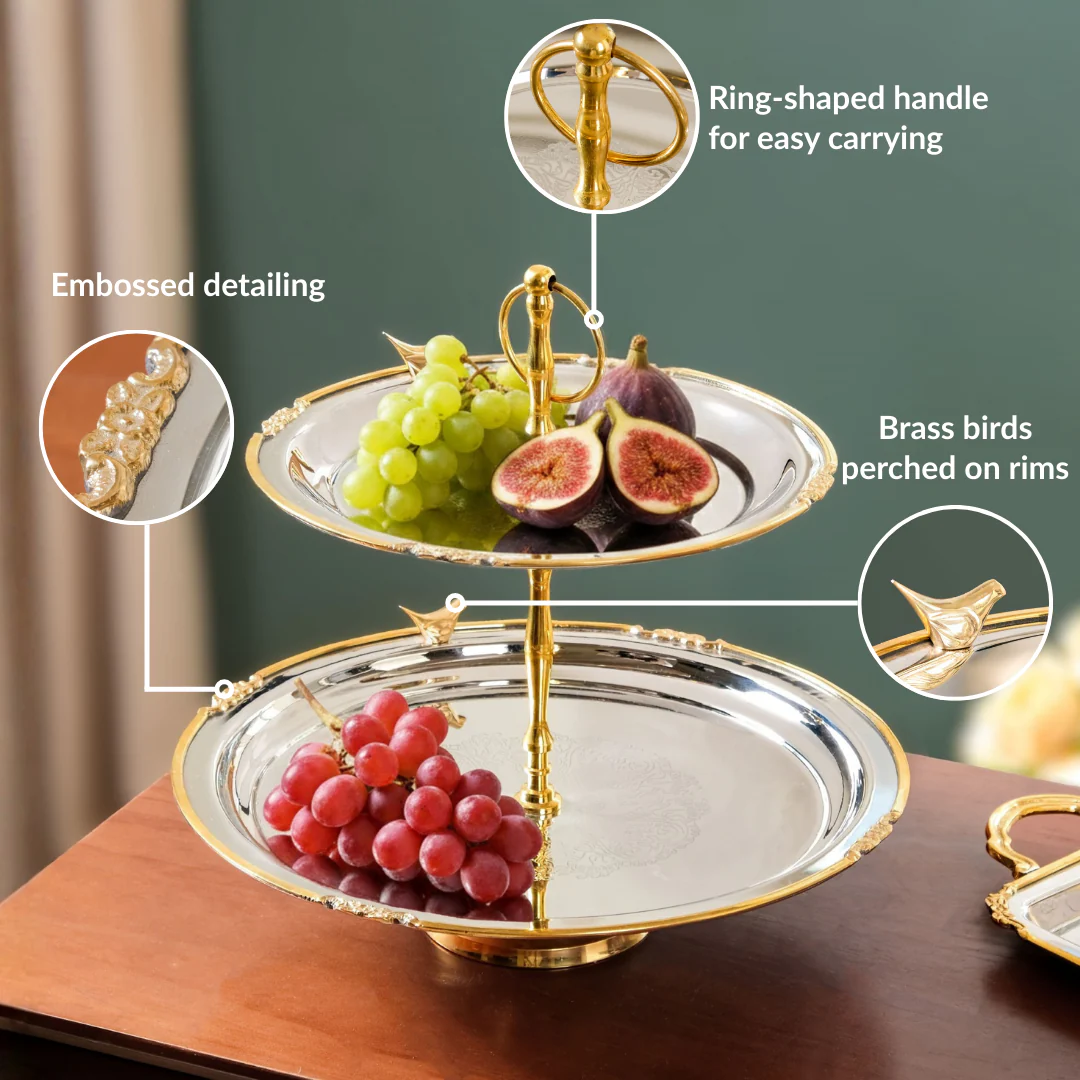 Regal Two Tier Brass And Stainless Steel Bird Cupcake Stand - Image 4