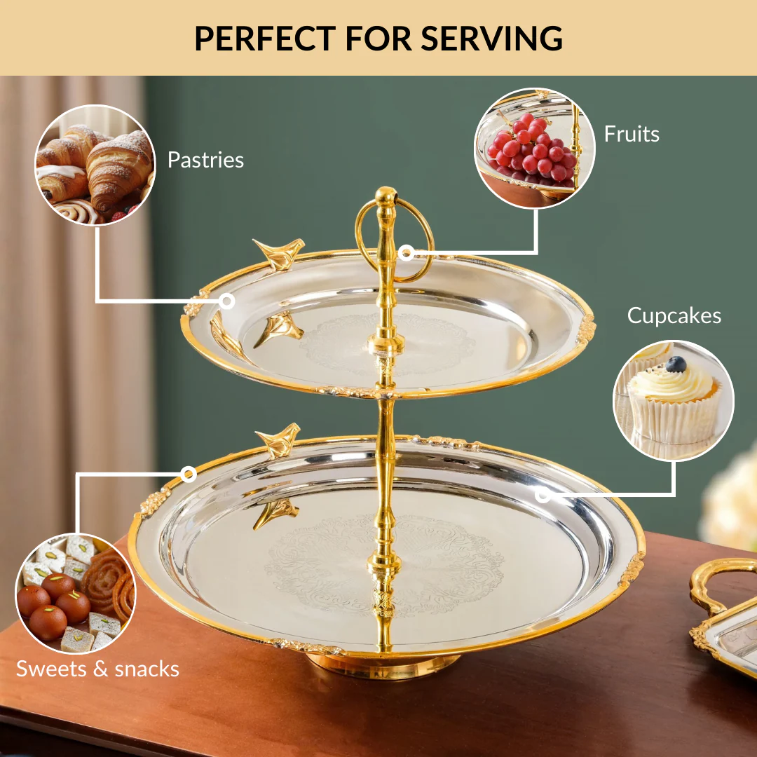 Regal Two Tier Brass And Stainless Steel Bird Cupcake Stand - Image 7