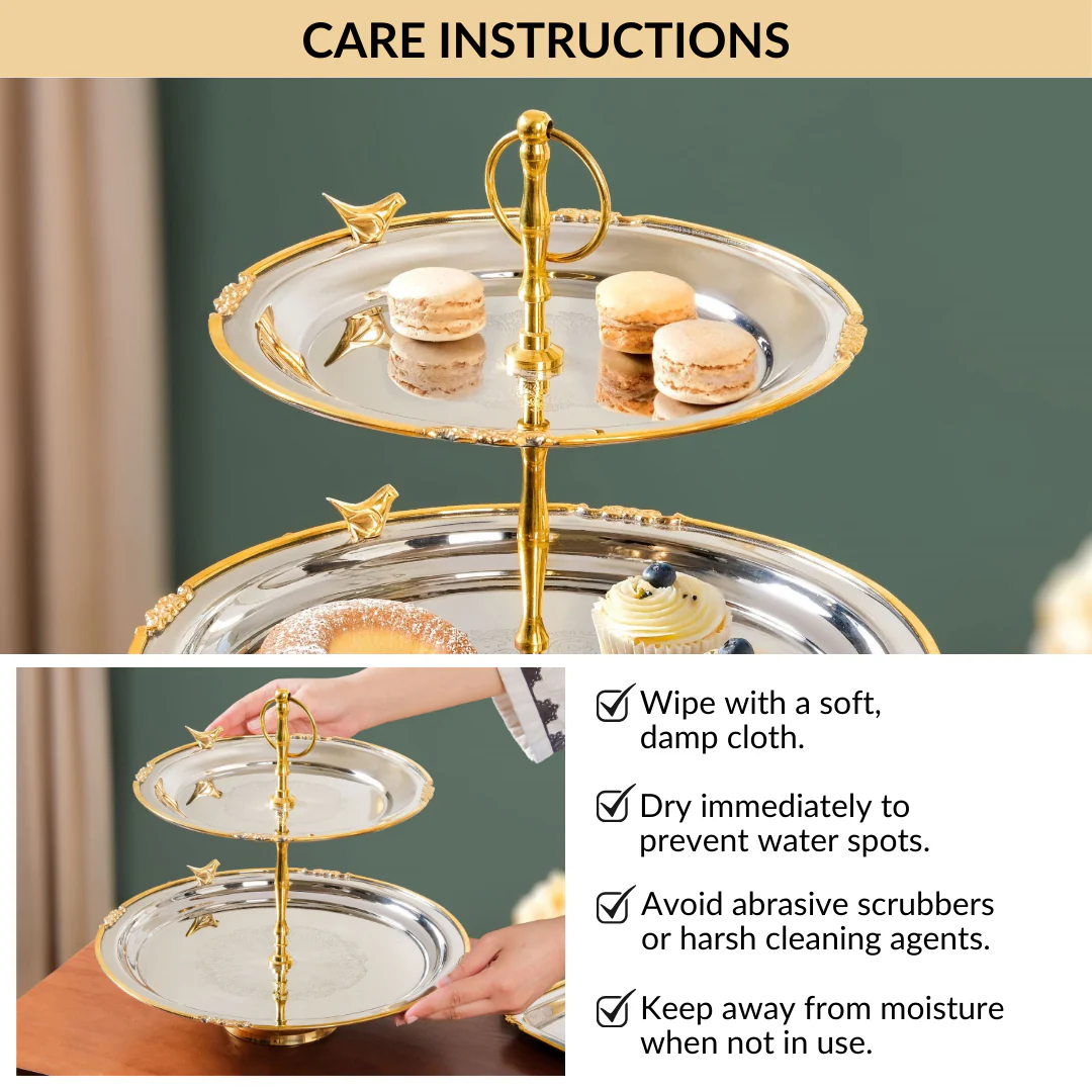 Regal Two Tier Brass And Stainless Steel Bird Cupcake Stand - Image 8