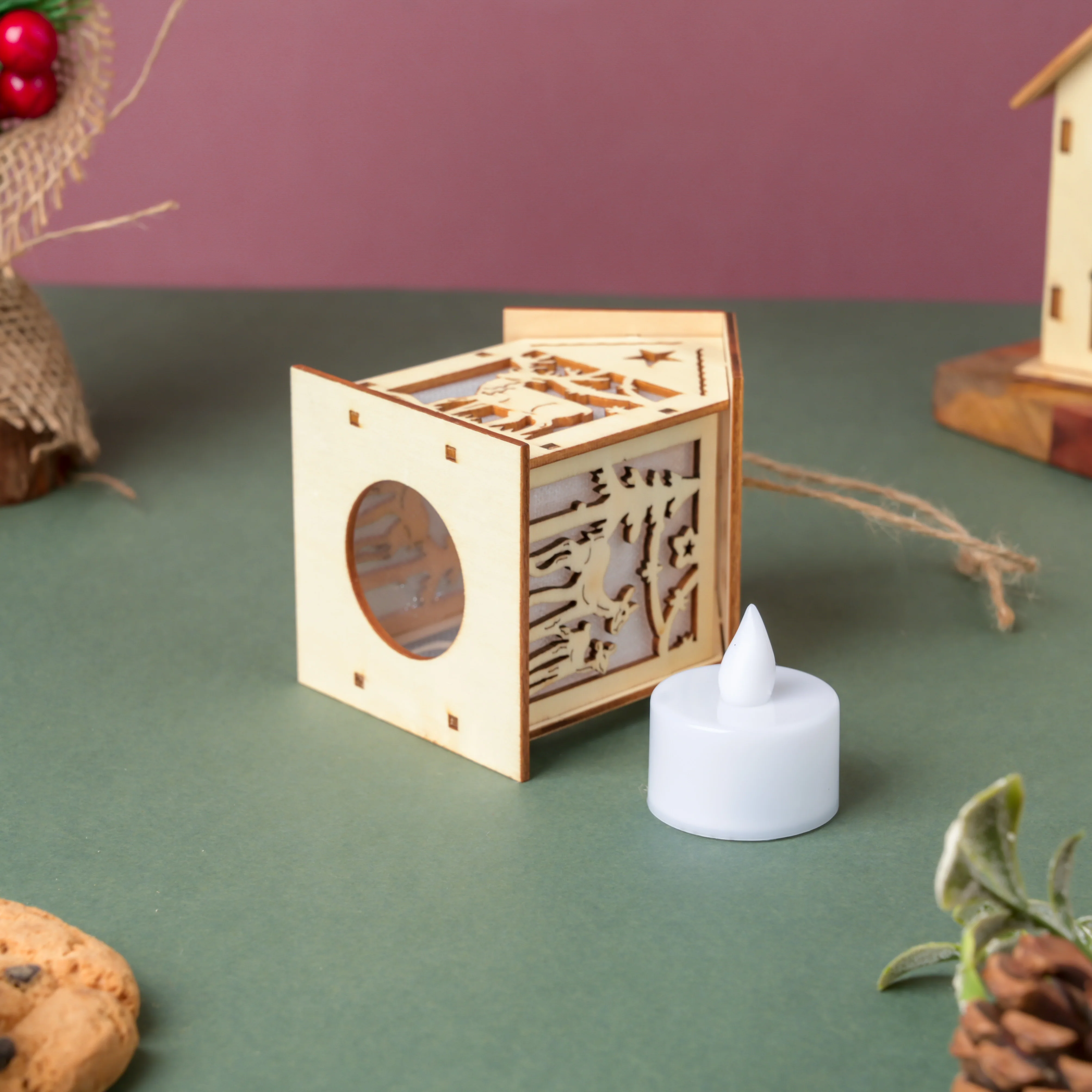 Reindeer Wooden House DIY LED Christmas Decor Hanging - Image 9