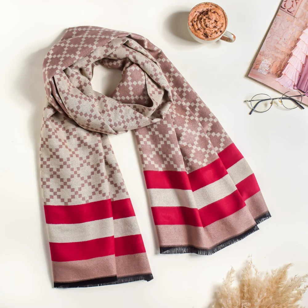 Ribbed And Striped Scarf  For Women