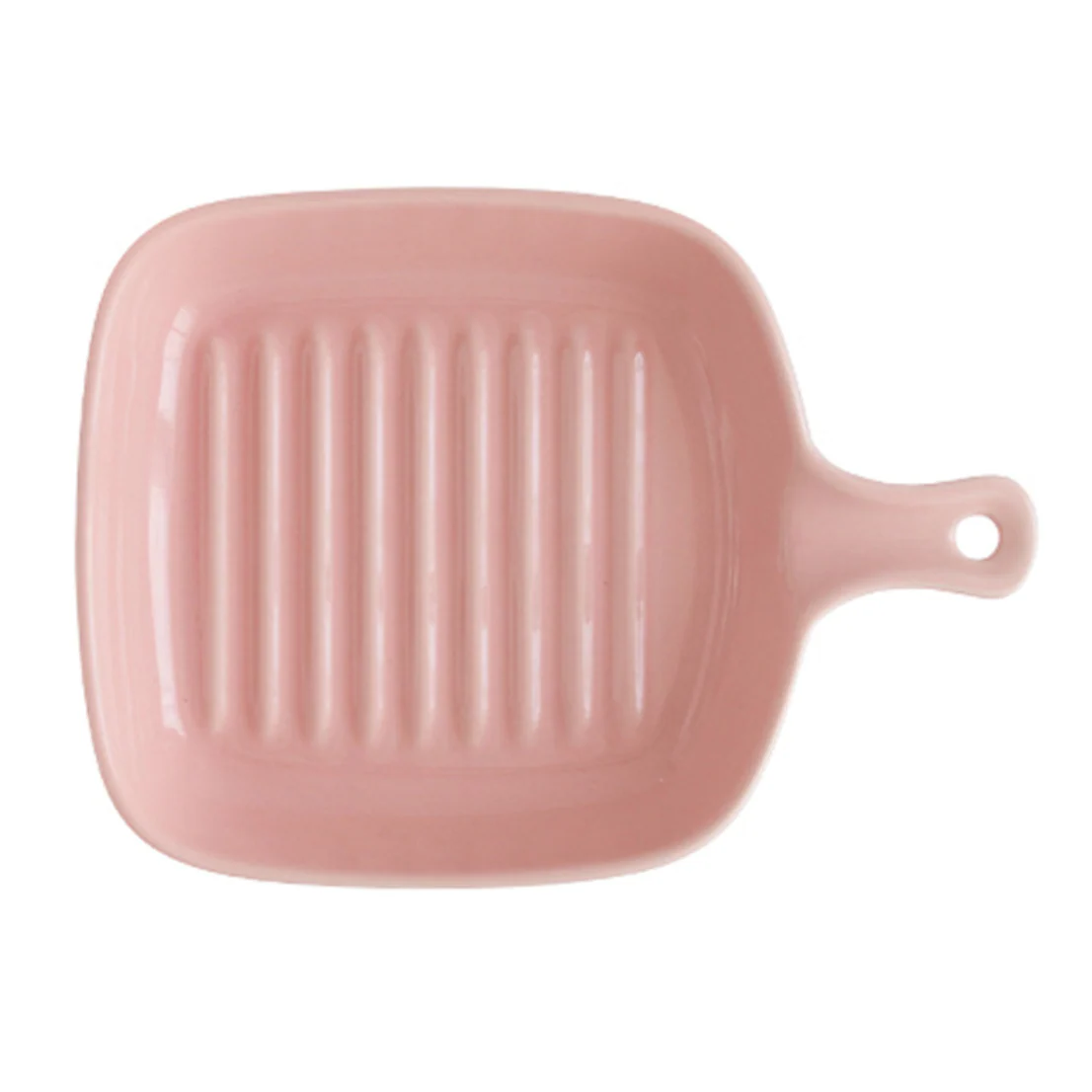 Ribbed Ceramic Baking Plate With Handle Glossy Pink 250 ml - Image 4