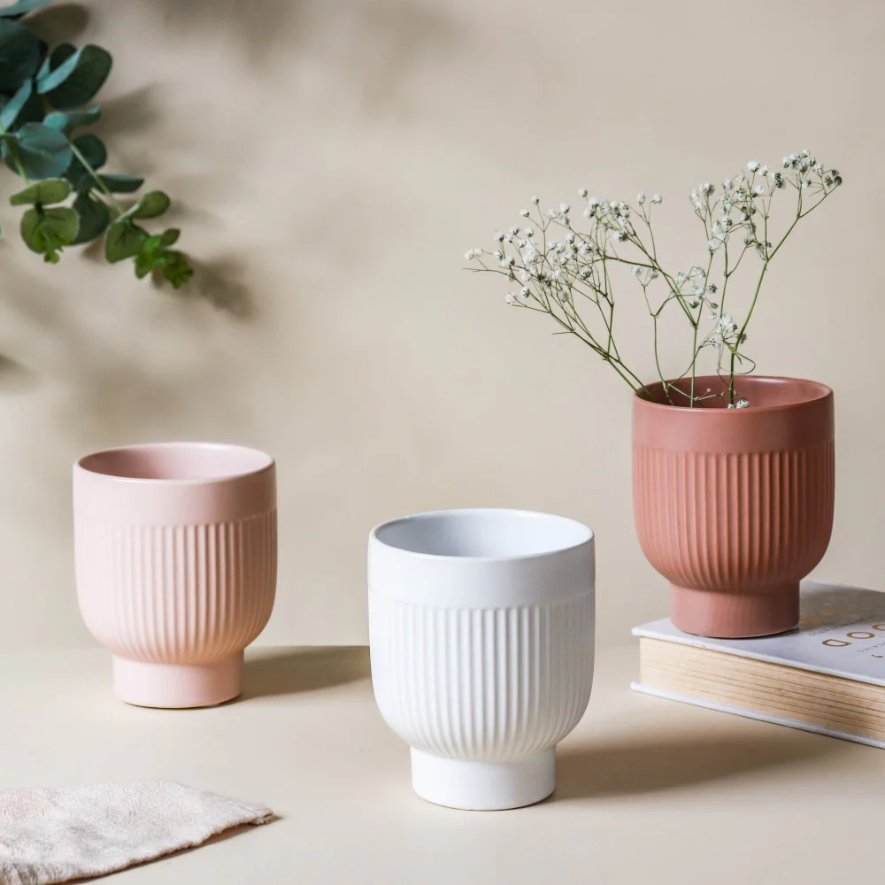 Ribbed Ceramic Vase