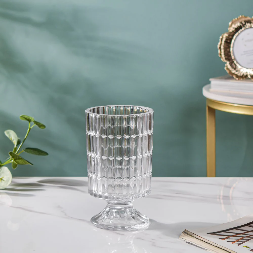 Ribbed Glass Pedestal Vase 7 Inch - Image 6
