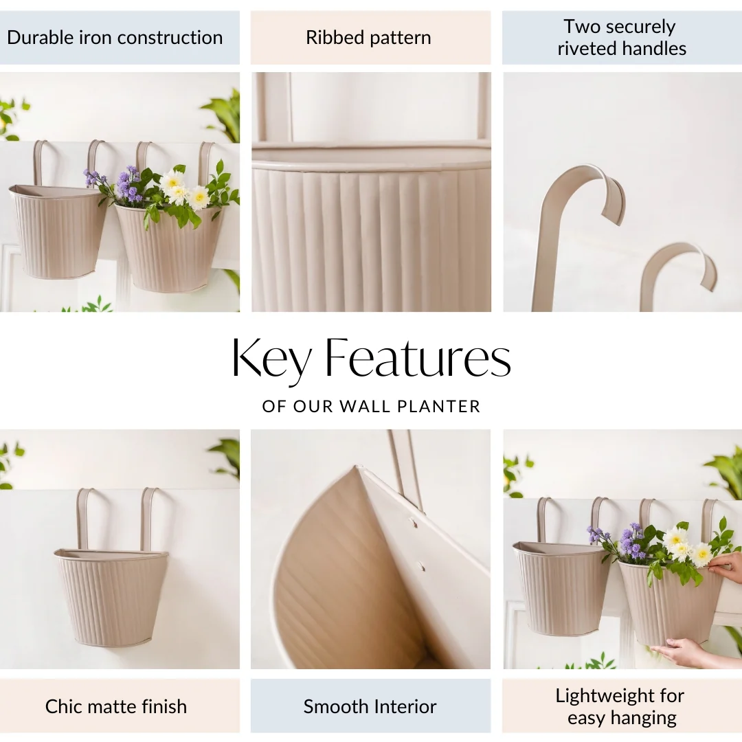 Ribbed Hanging Planter Set Of 2 Taupe - Image 4