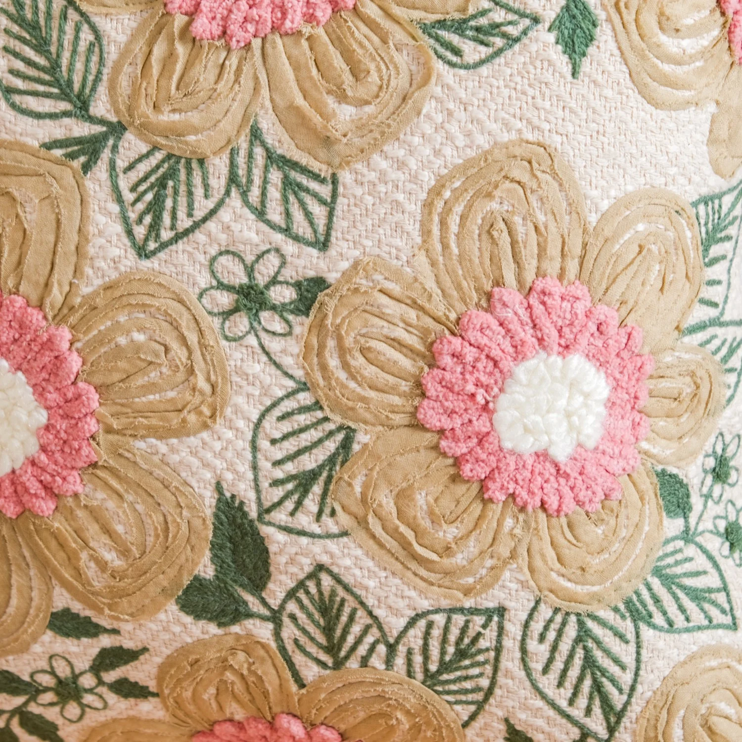 Ribbon And Punch Needle Embroidery Cushion Case 16x16 Inch - Image 3
