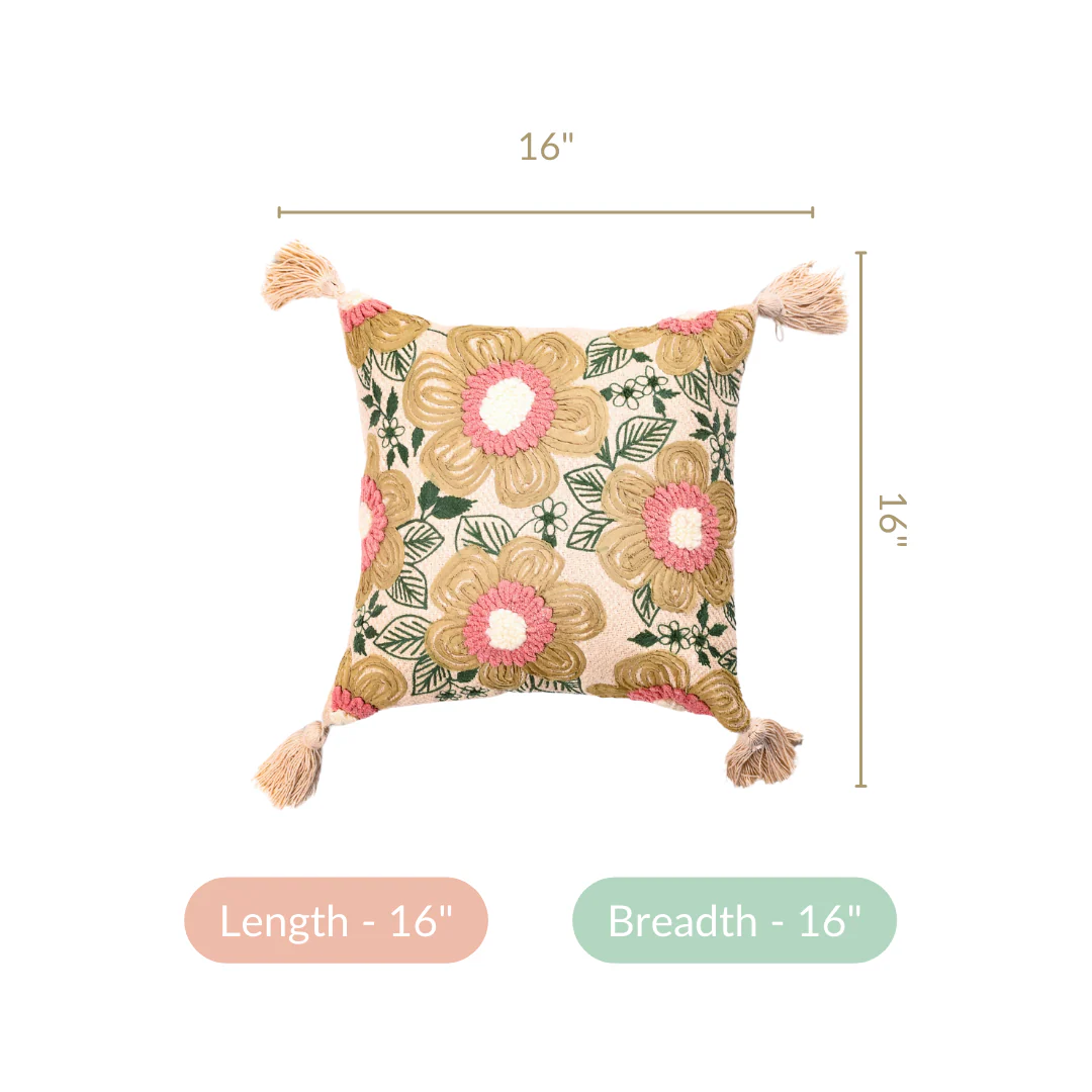 Ribbon And Punch Needle Embroidery Cushion Case 16x16 Inch - Image 5