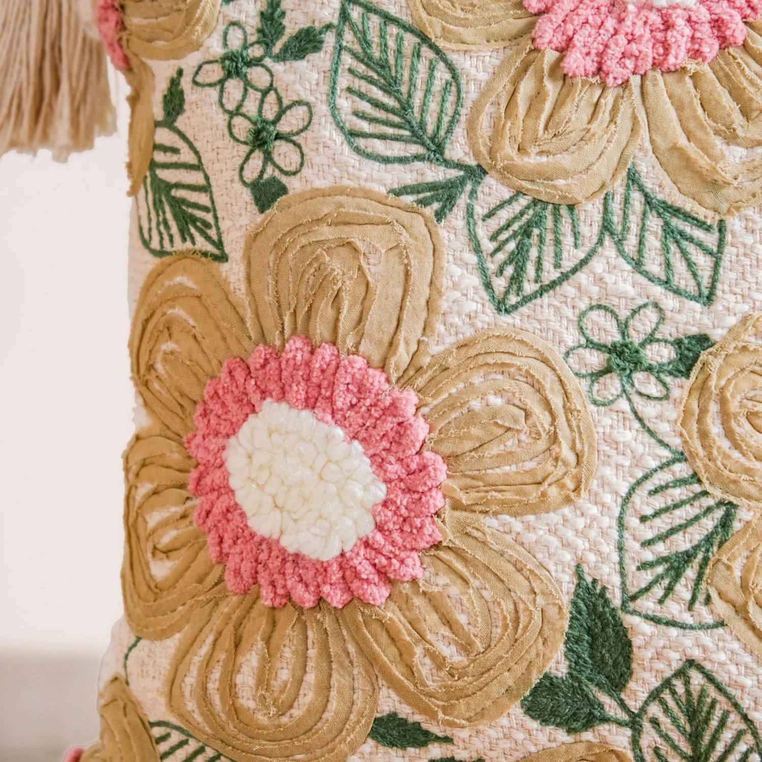 Ribbon And Punch Needle Embroidery Cushion Case 16x16 Inch - Image 7