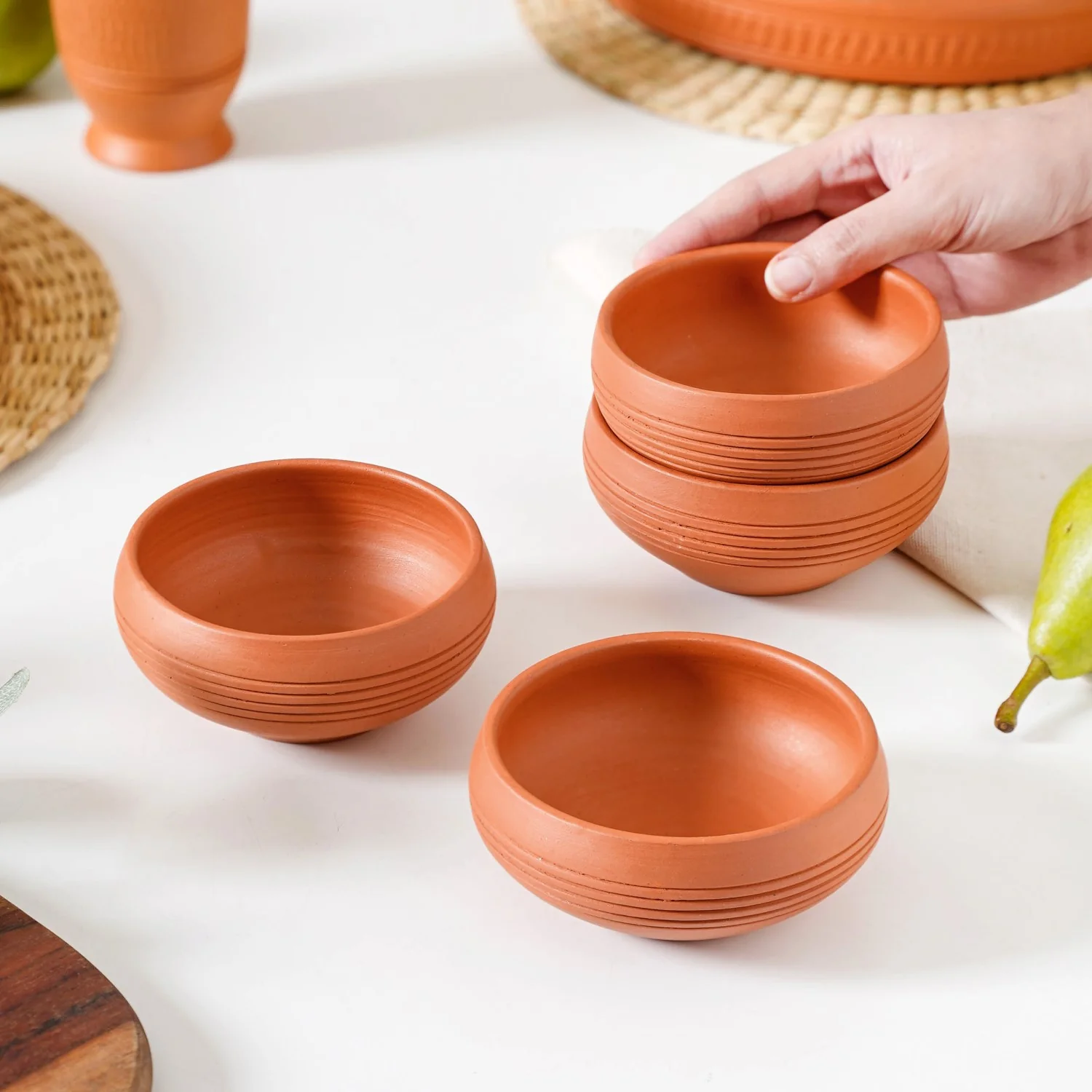 Ring Engraved Terracotta Dessert Bowls Set Of 4 250ml - Image 3