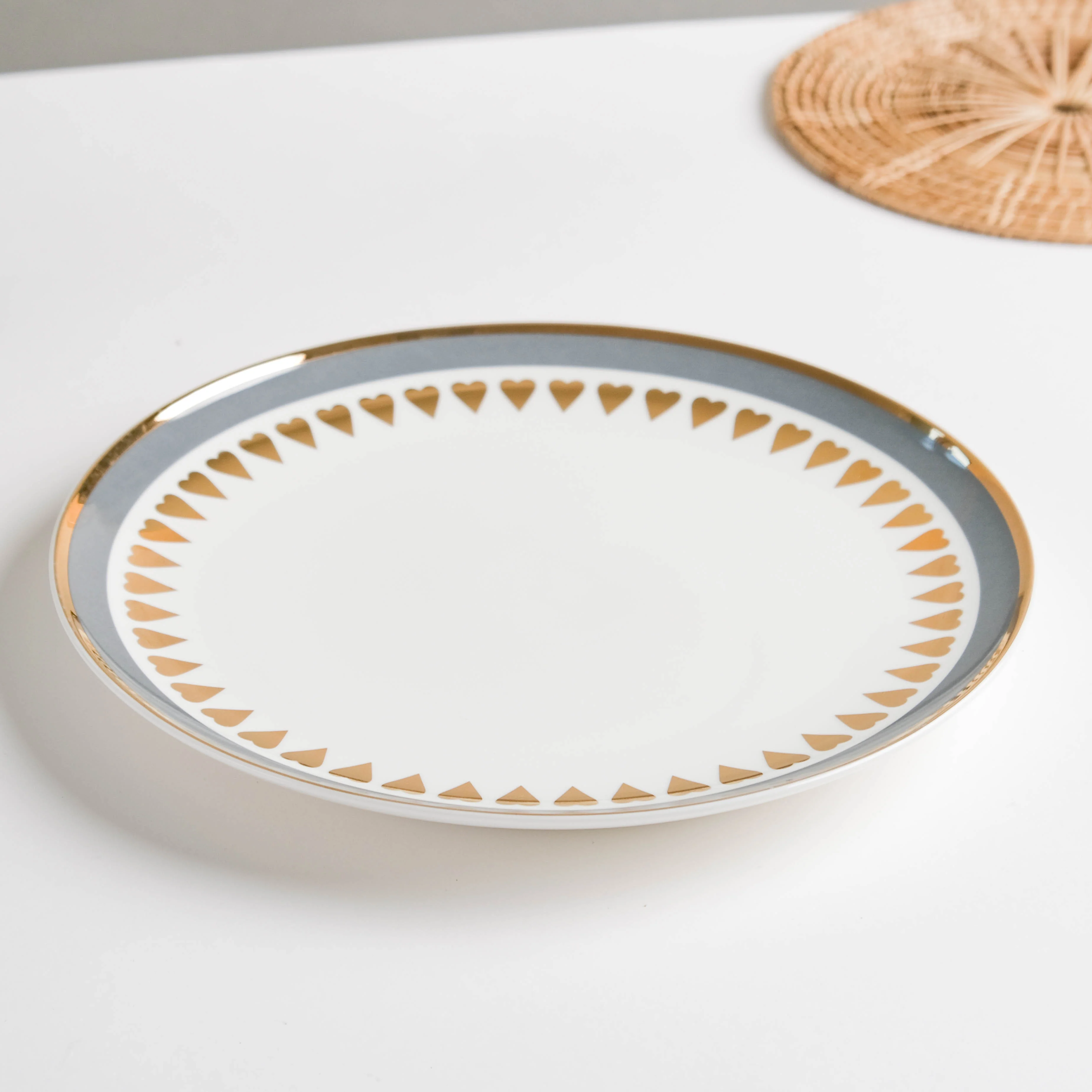 Ring Of Hearts Grey Gold Dinner Plate 11 inch - Image 7