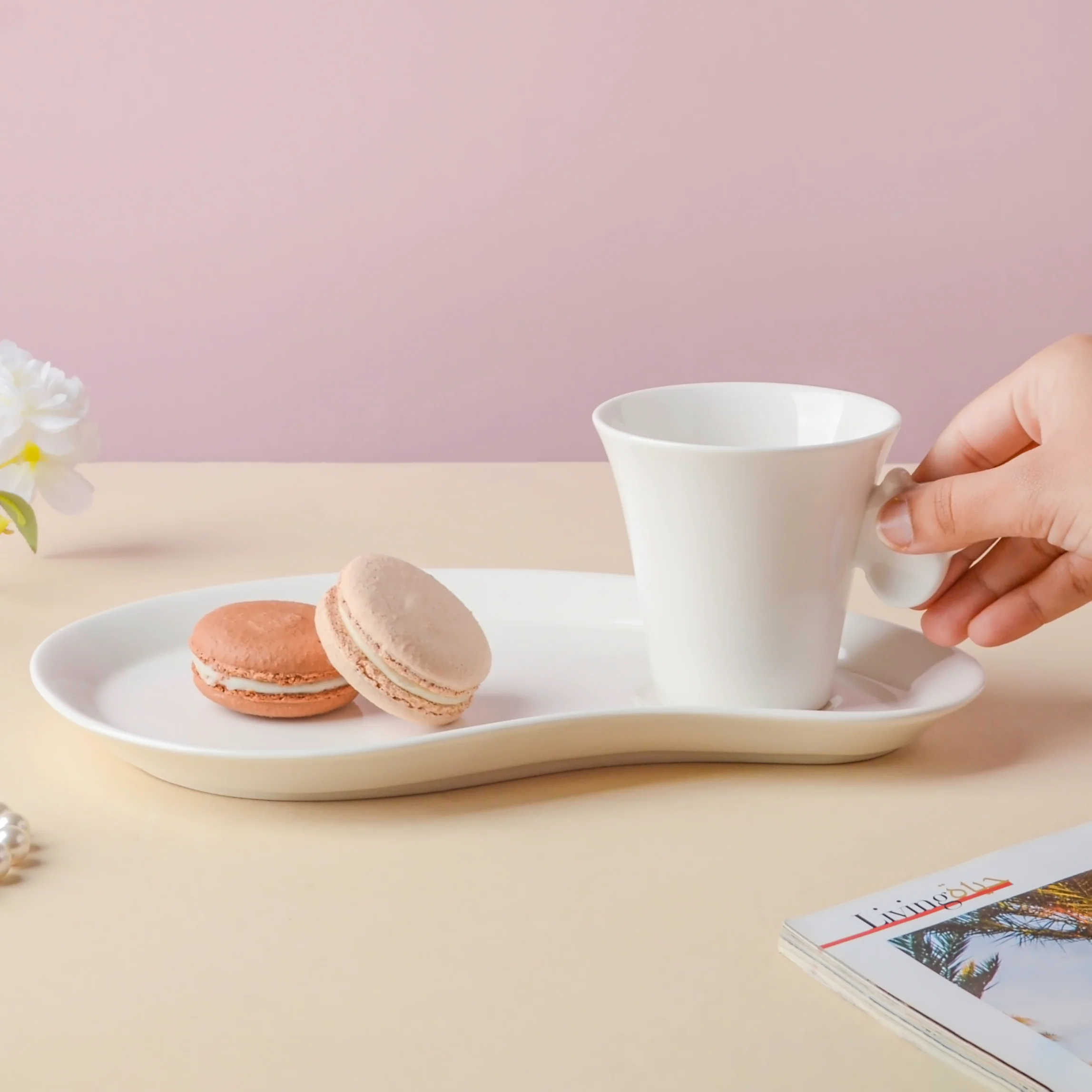 Riona Butterfly Snack Plate and Cup Set White - Image 2