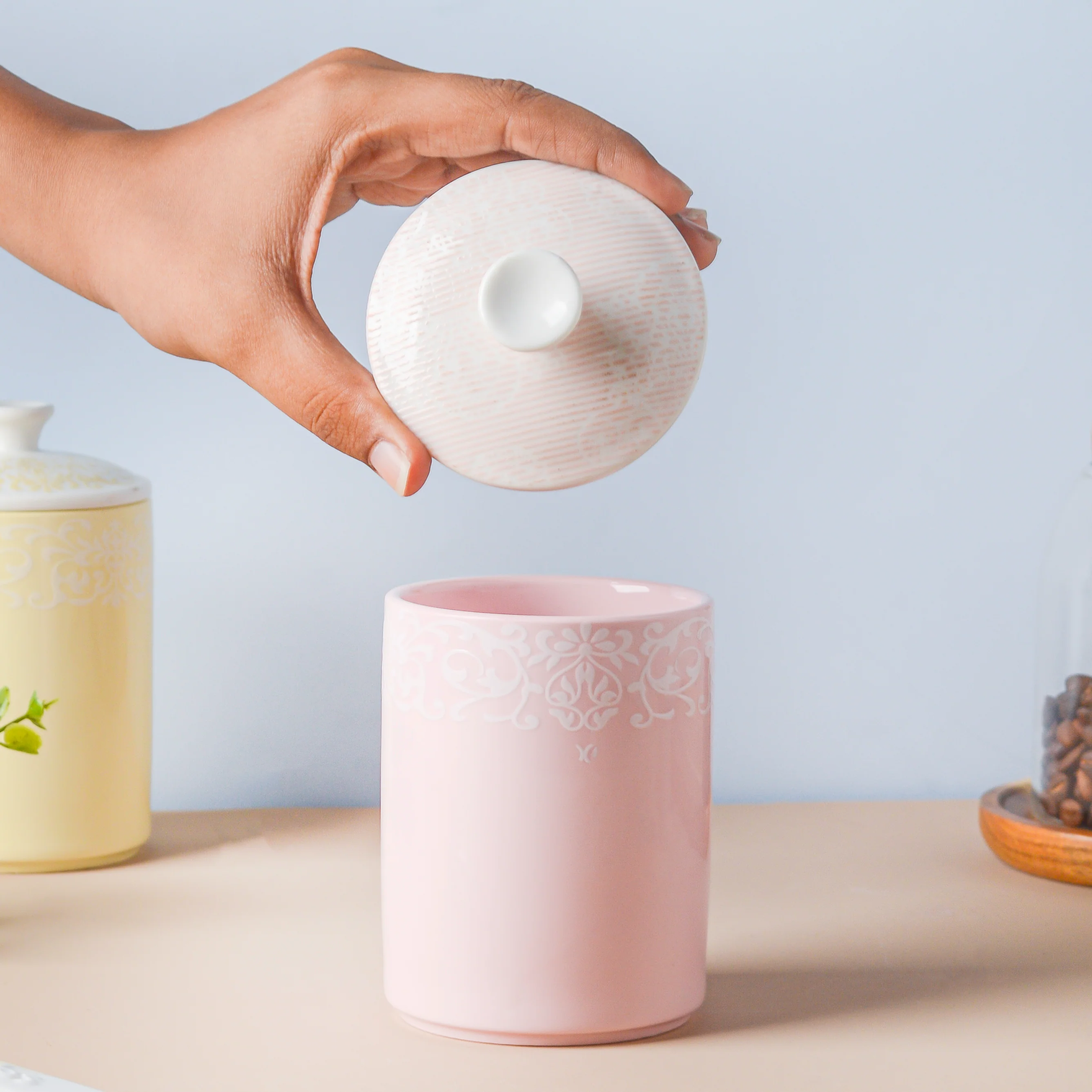 Riona Floral Ceramic Canister Pink - Image 3