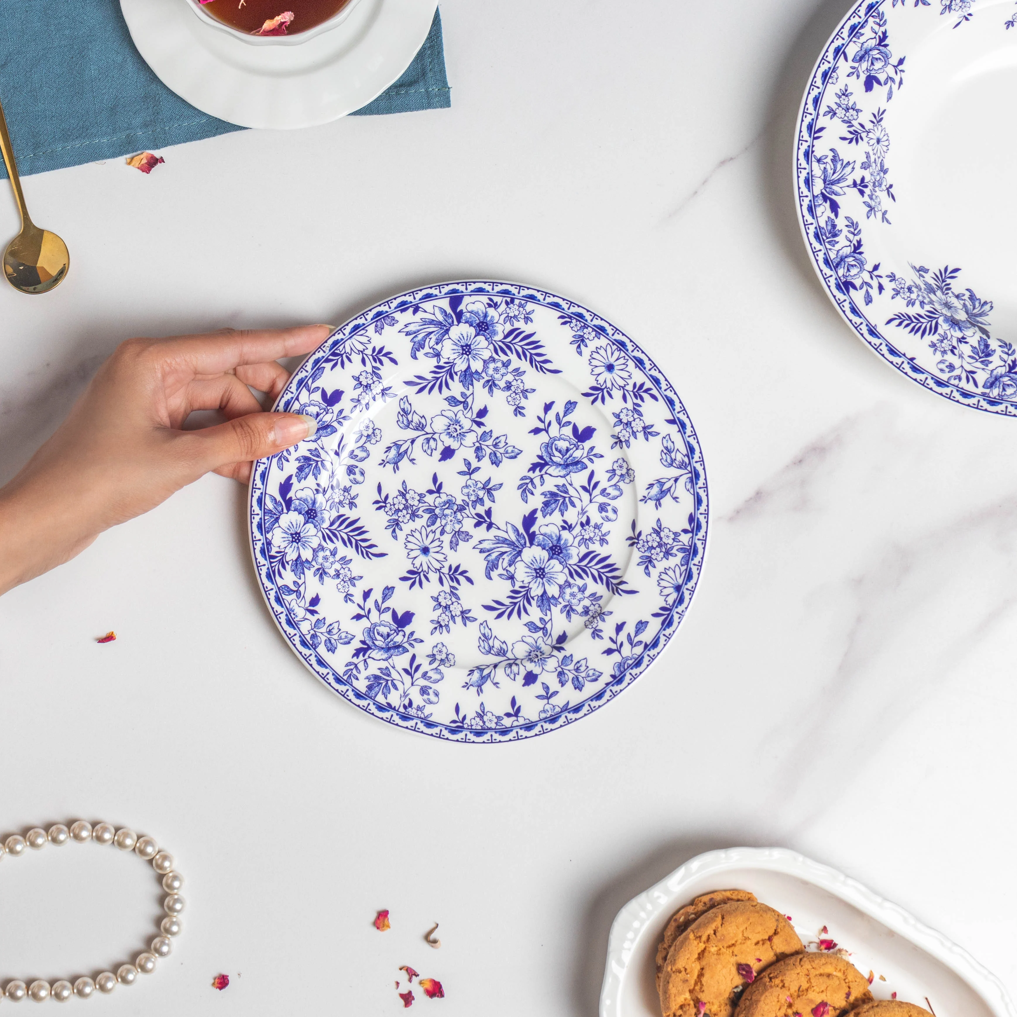 Riona Floral Snack Plate White And Blue 8 Inch - Image 2