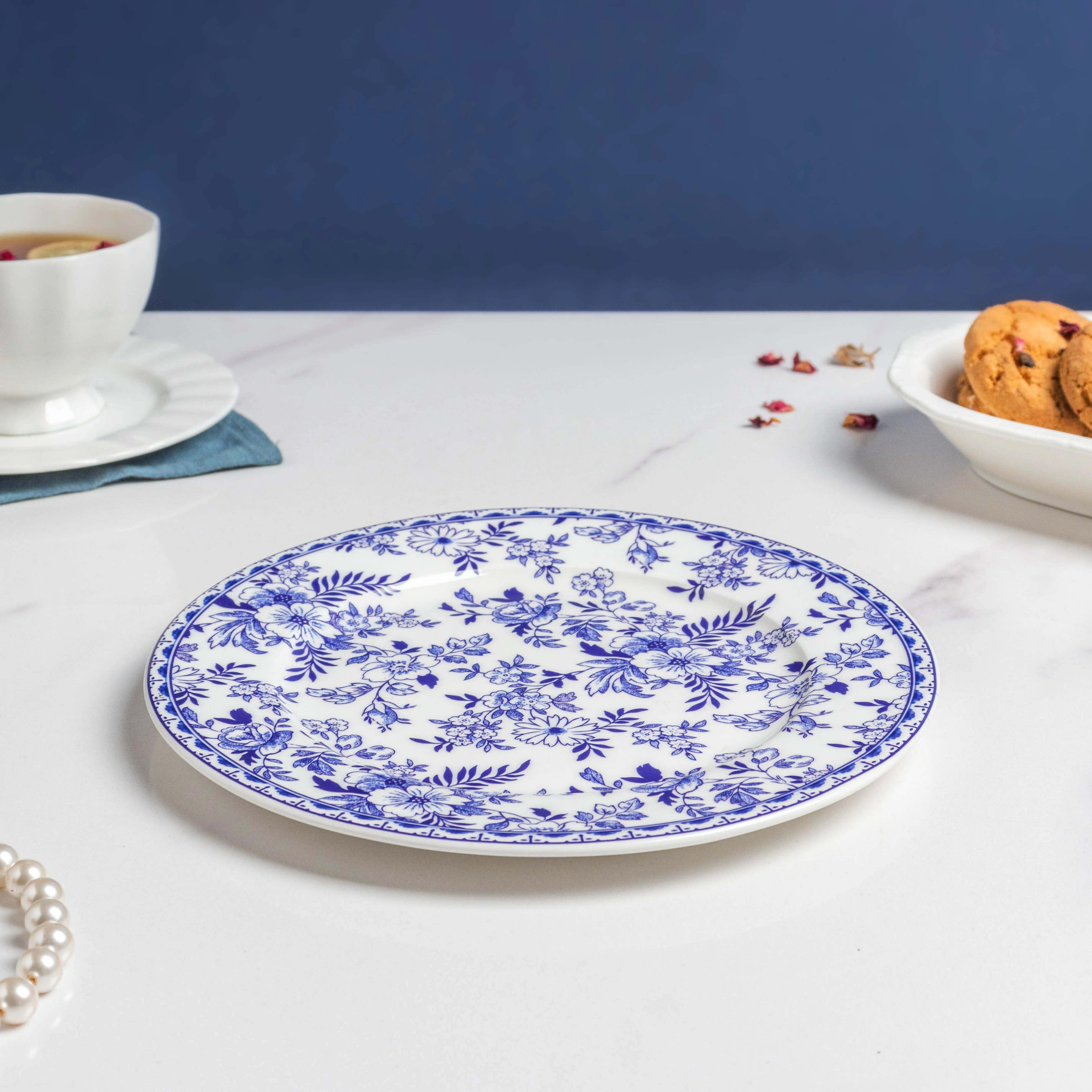 Riona Floral Snack Plate White And Blue 8 Inch - Image 3