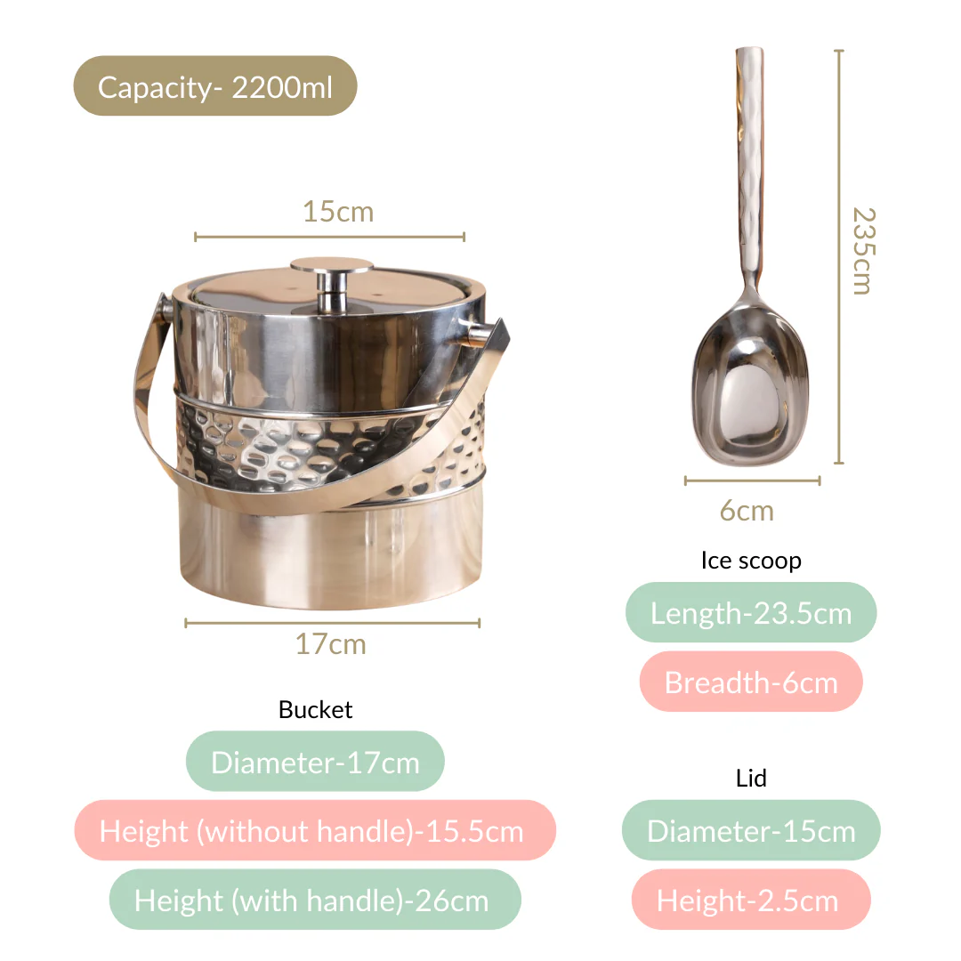 Robust Stainless Steel Ice Bucket With Scoop Shovel 2200ml - Image 5