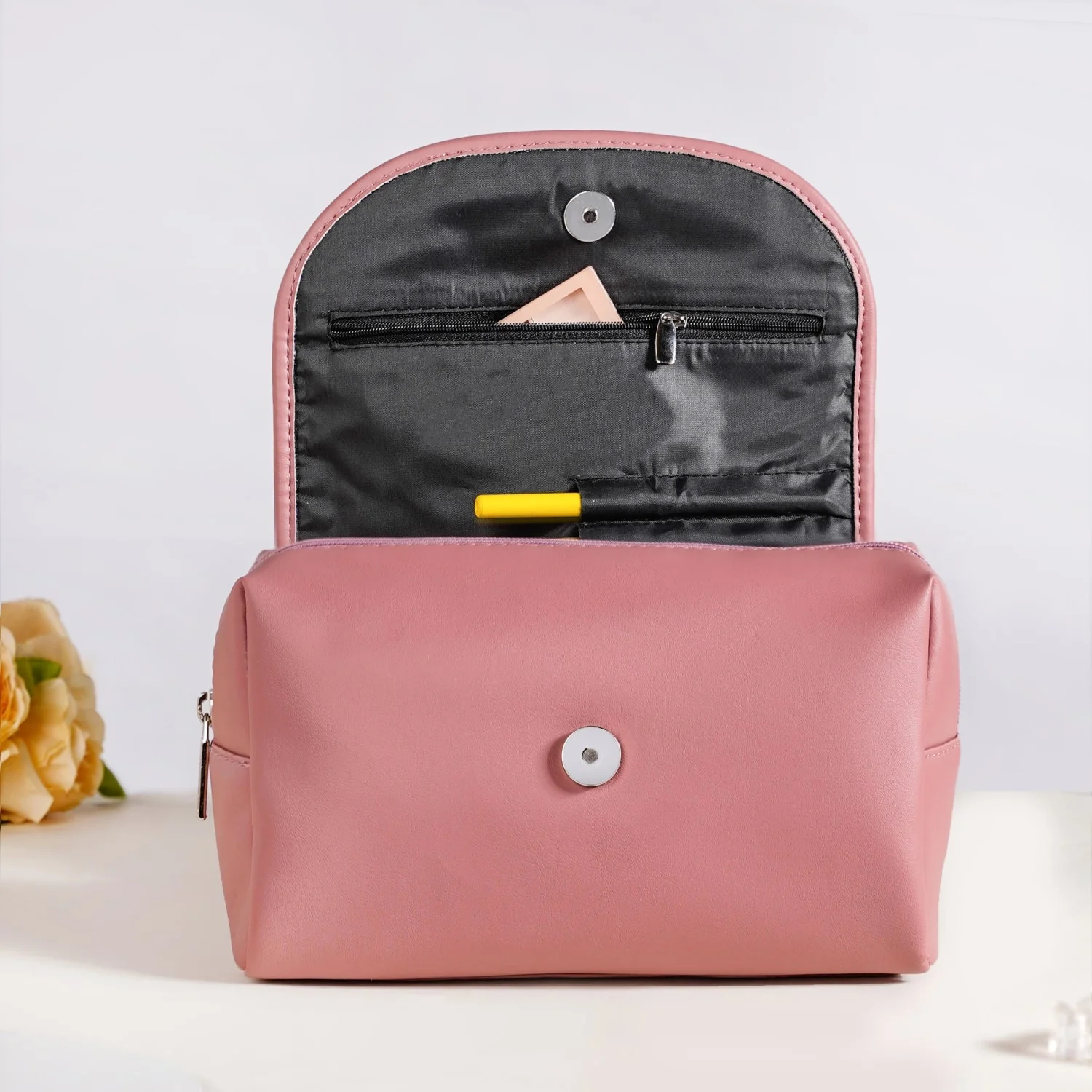 Roll Top Flap Travel Makeup Pouch Pink - Image 7